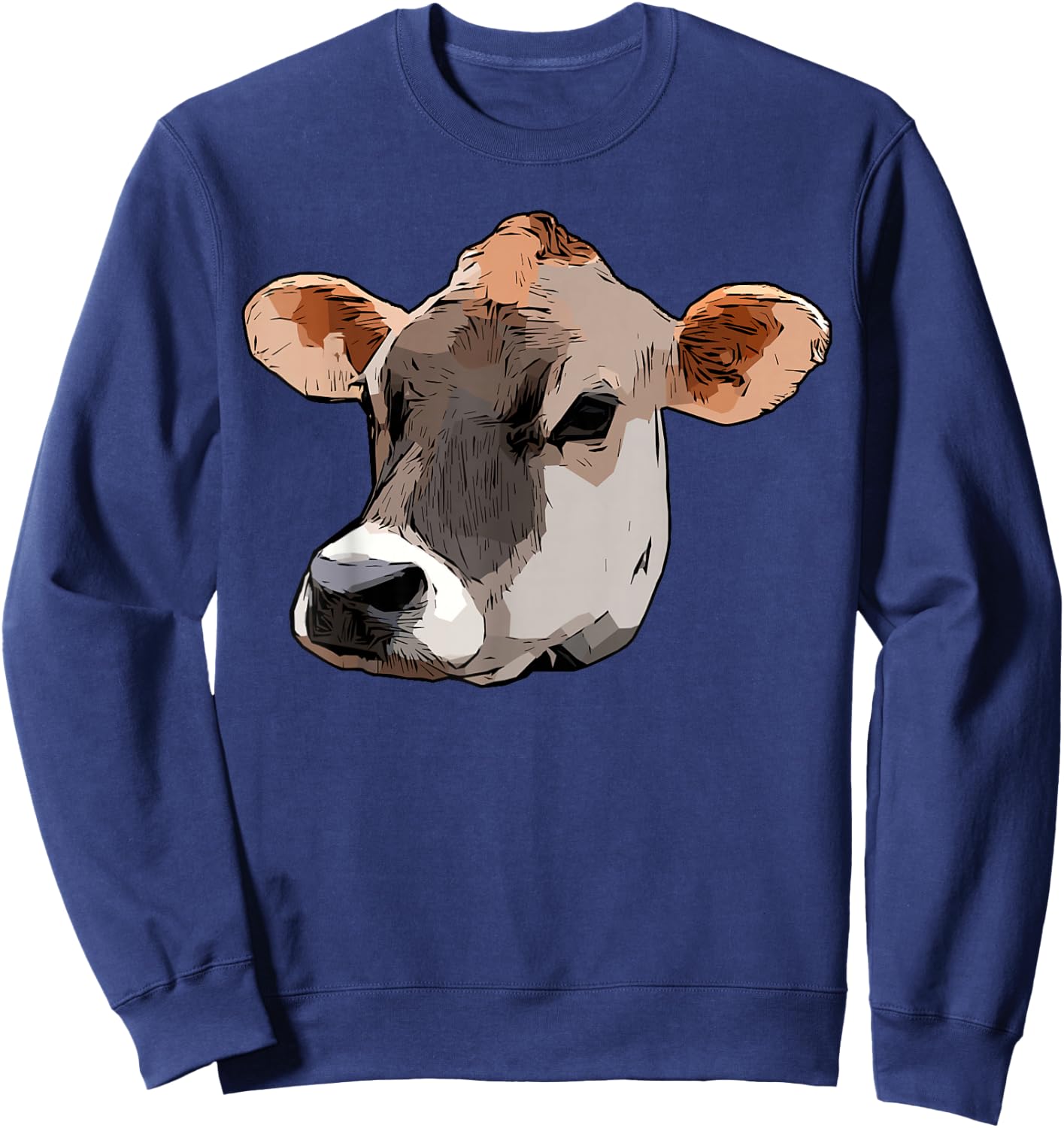 Jersey Cattle Face Design Farmer Art Cow Animal Graphic Sweatshirt - Sweatshirt | Navy