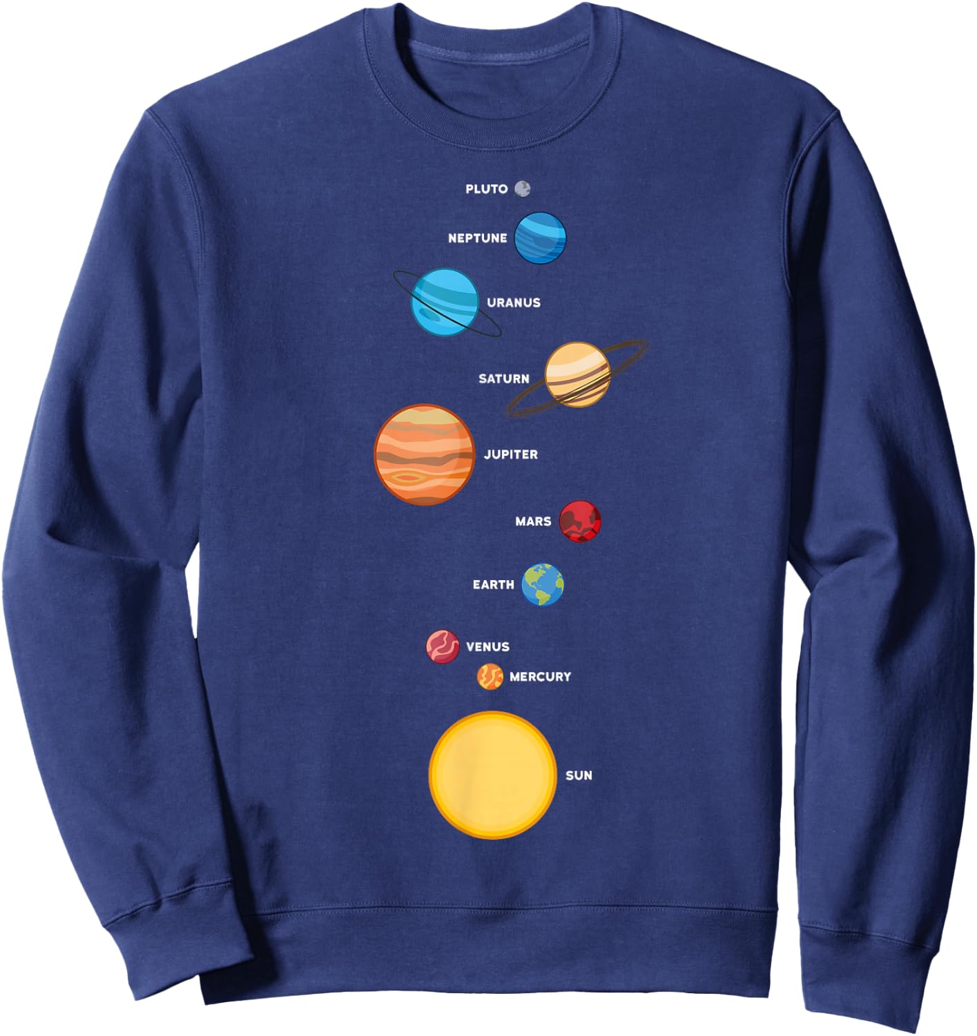 Planets Universe Solar System Milky Way Sun Pluto Earth Sweatshirt - Sweatshirt | Navy