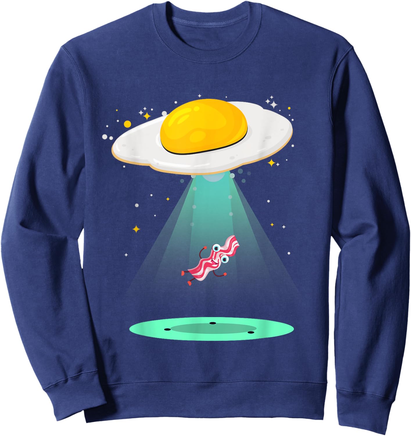 Funny Sunnyside Up Egg UFO Abduction Breakfast Bacon Lover Sweatshirt - Sweatshirt | Navy