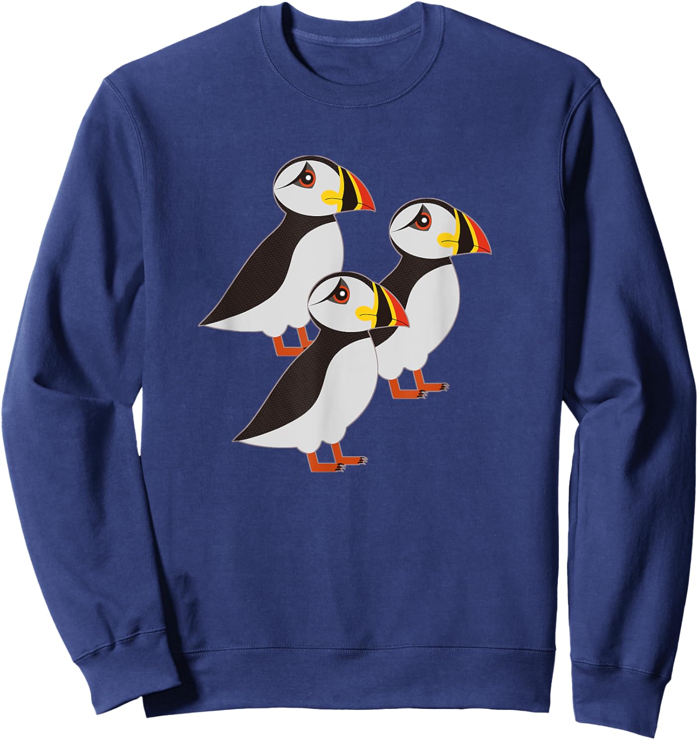 Three Puffin Bird Colorful Beak Coastal Sweatshirt - Sweatshirt | Navy