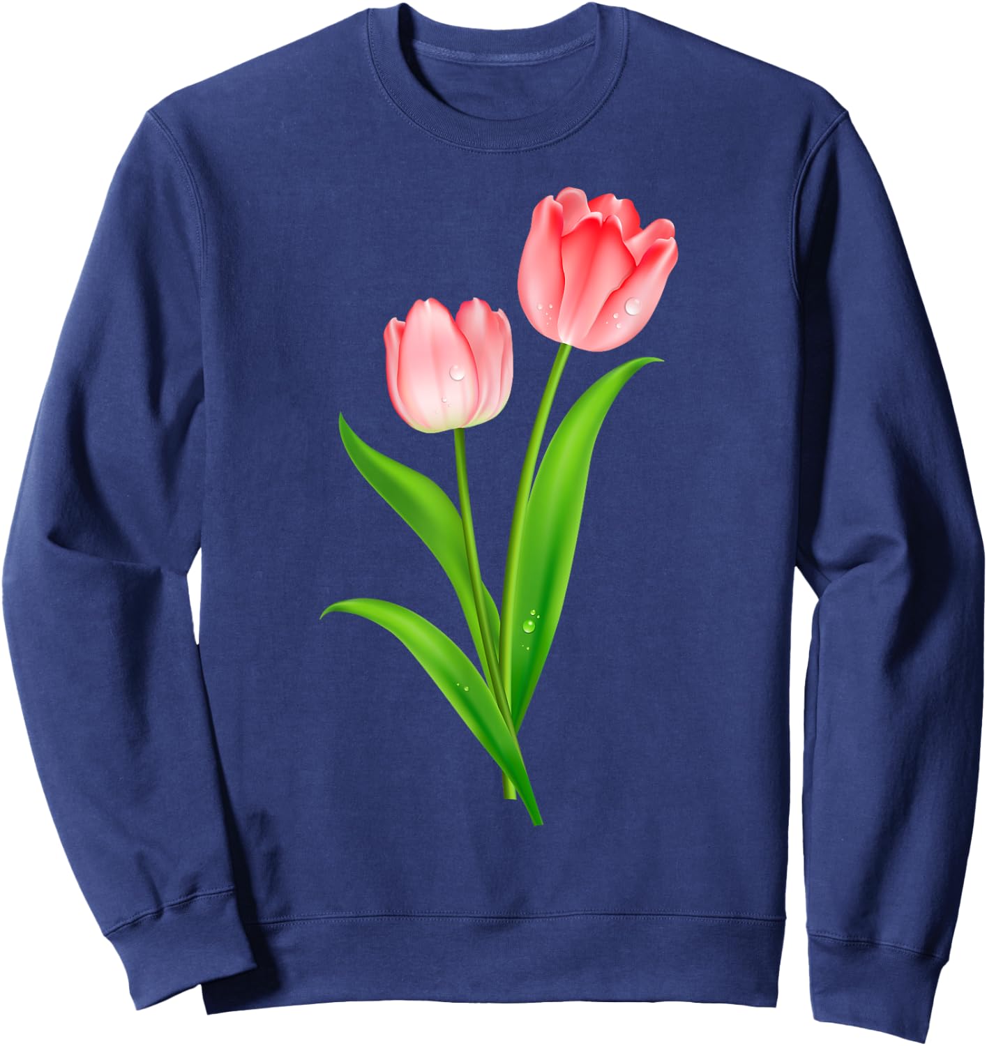 Beautiful Pink Tulip Flower Couple Graphic Artwork Sweatshirt - Sweatshirt | Navy
