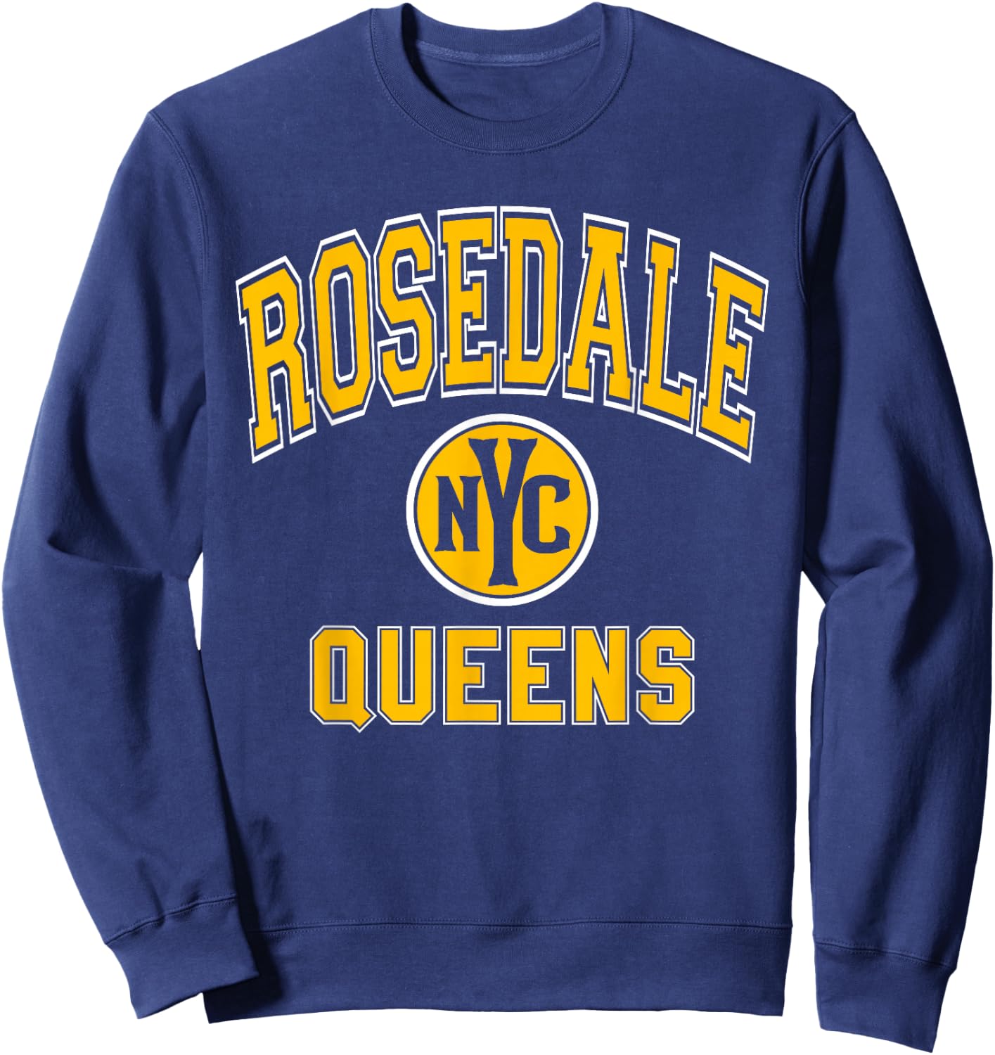 Rosedale Queens Text NYC Circle Amber Print Sweatshirt - Sweatshirt | Navy