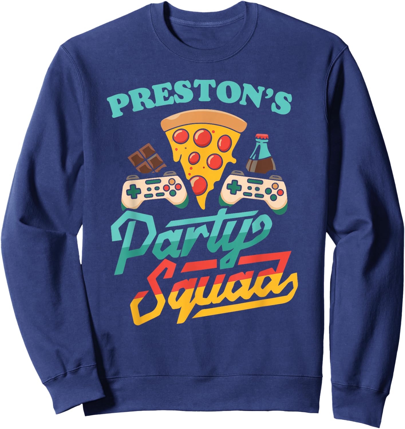 Preston's Party Squad Pizza Gaming Birthday Party Sweatshirt - Sweatshirt | Navy