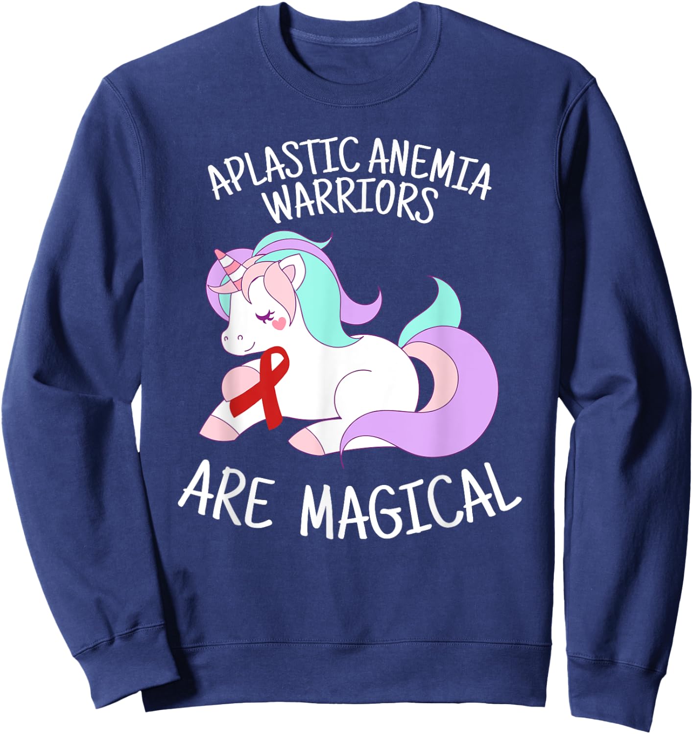 Unicorn Aplastic Anemia Warrior, Aplastic Anemia Awareness Sweatshirt - Sweatshirt | Navy
