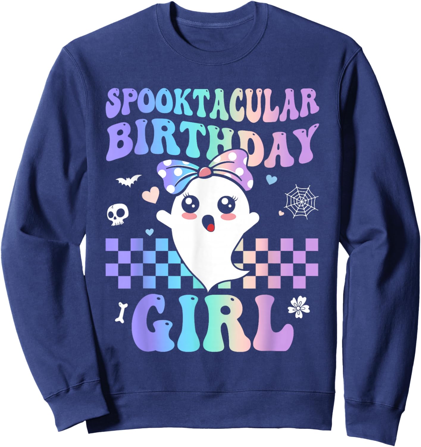 Spooktacular Birthday Cute Ghost Halloween Birthday Kid Girl Sweatshirt - Sweatshirt | Navy