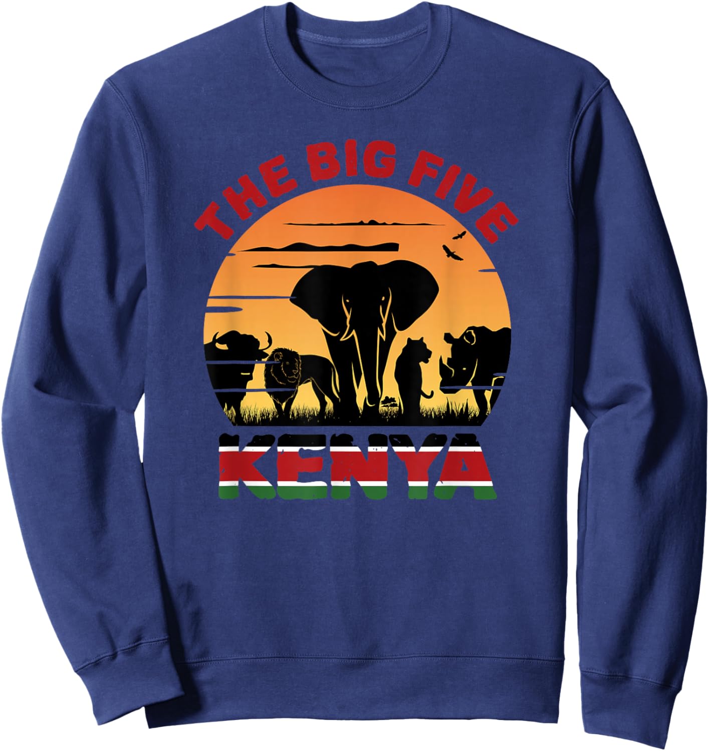 Kenyan Flag, Big Five Kenya Pride Wildlife Safari Sweatshirt - Sweatshirt | Navy