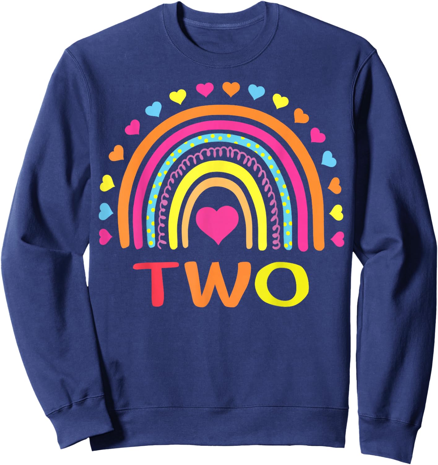 2 Years Old Rainbow 2nd Birthday Gift Girls Boys Kids Sweatshirt - Sweatshirt | Navy