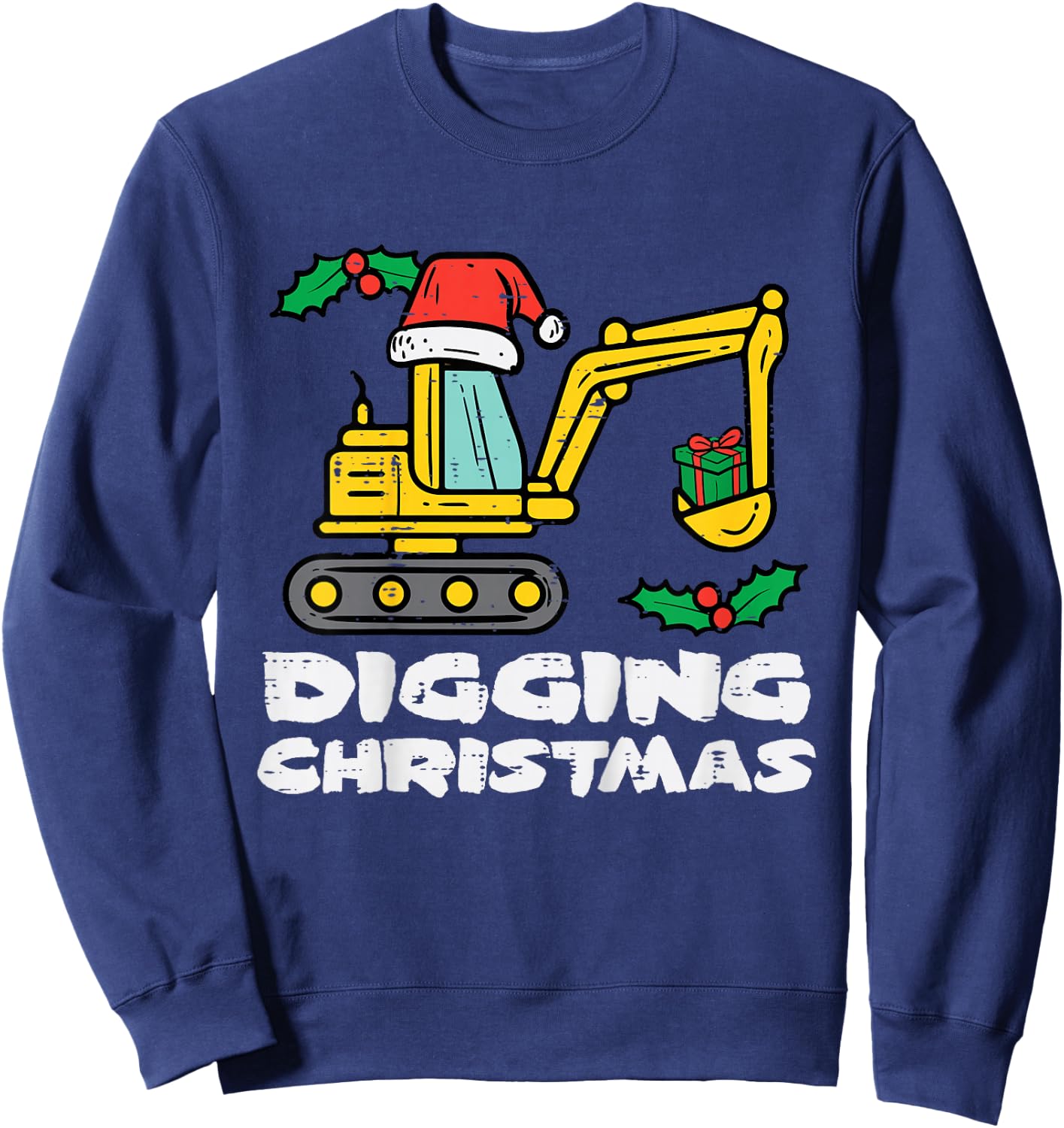 Kids Digging Christmas Excavator Xmas Truck Boys Kids Toddler Sweatshirt - Sweatshirt | Navy
