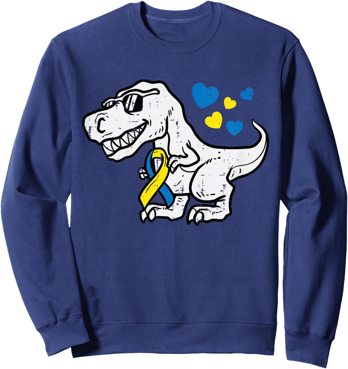 Down Syndrome Awareness Dino Trisomy 21 Trex Toddler Boy Kid Sweatshirt - Sweatshirt | Navy