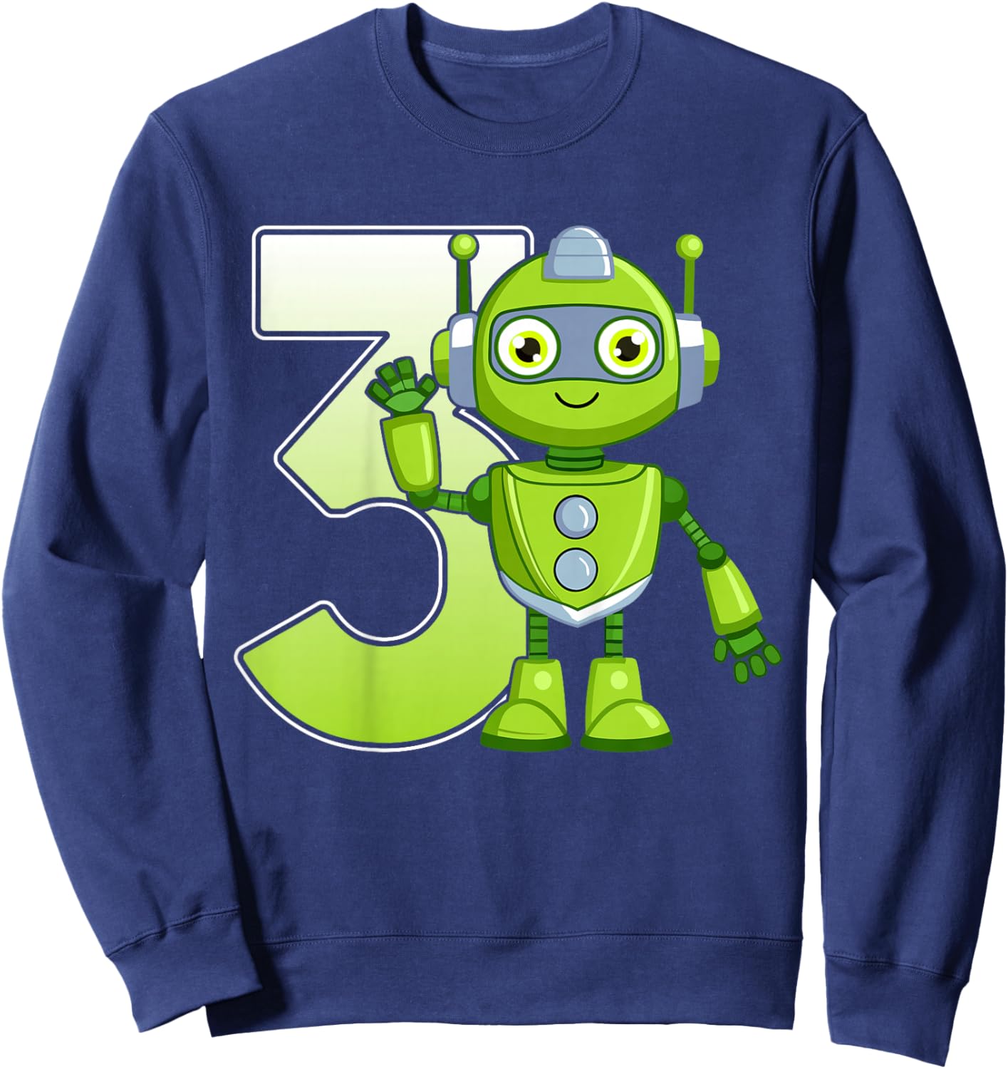 Kids 3 Years Old Robot Robotics 3rd Birthday Party Sweatshirt - Sweatshirt | Navy