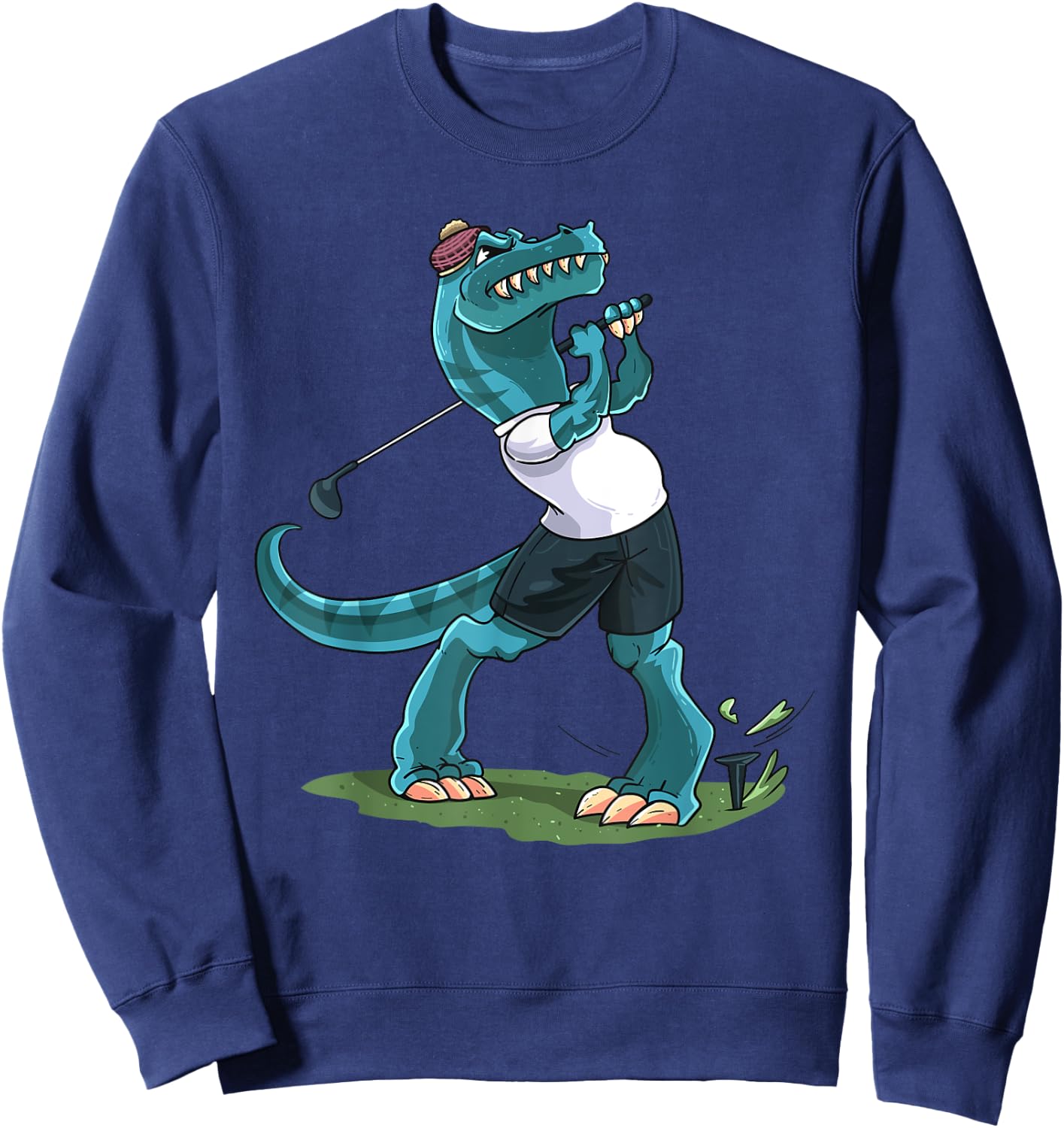 Funny Dino Playing Golf T-Rex Lover Golfer Kids Boys Girls Sweatshirt - Sweatshirt | Navy