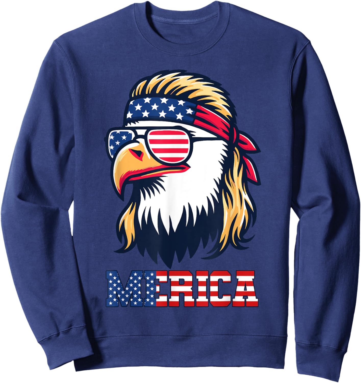 Merica Eagle Patriotic American Flag USA 4th of July Sweatshirt - Sweatshirt | Navy