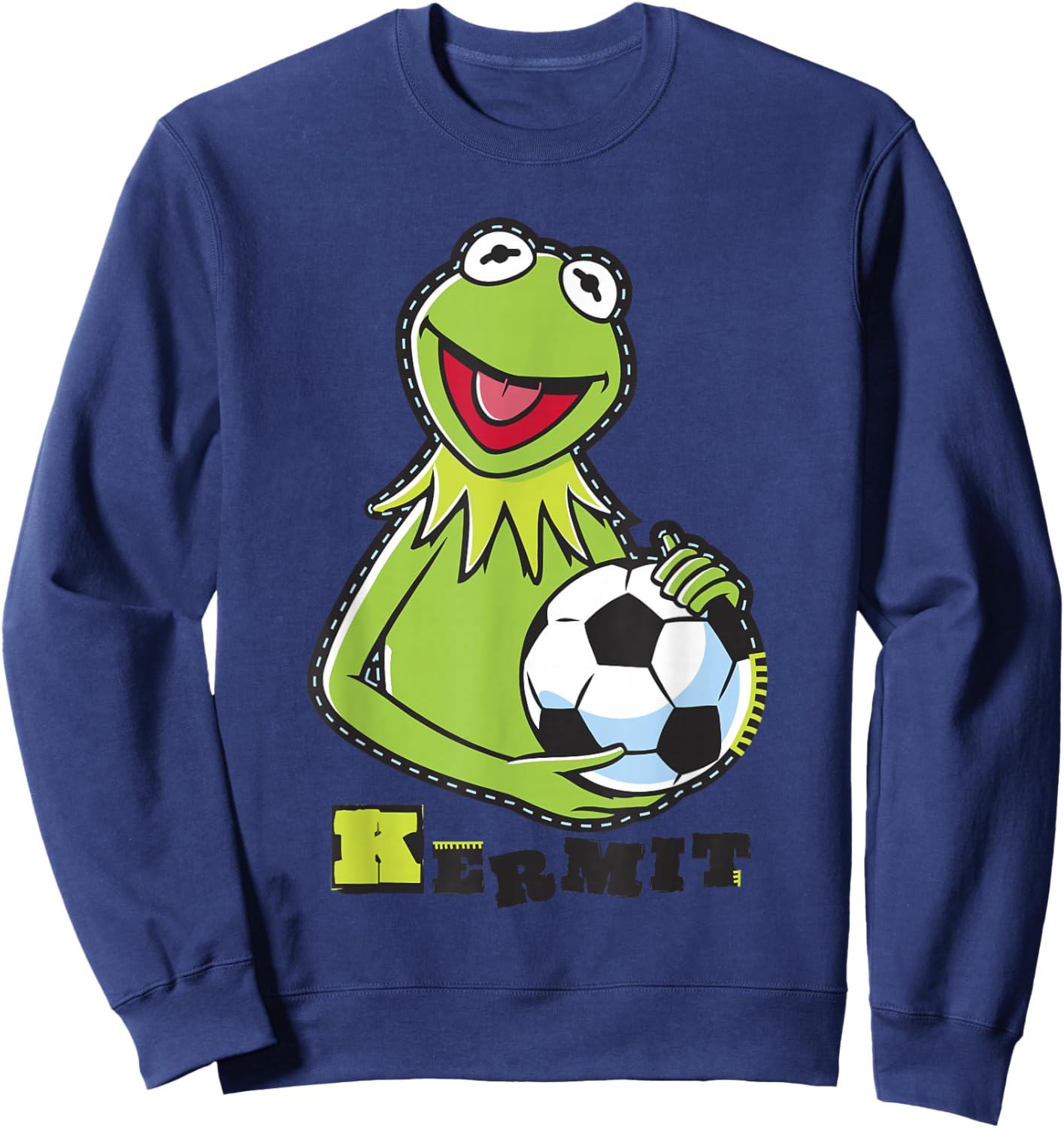 Disney The Muppets Kermit Soccer Ball Vintage Stencil Logo Sweatshirt - Sweatshirt | Navy