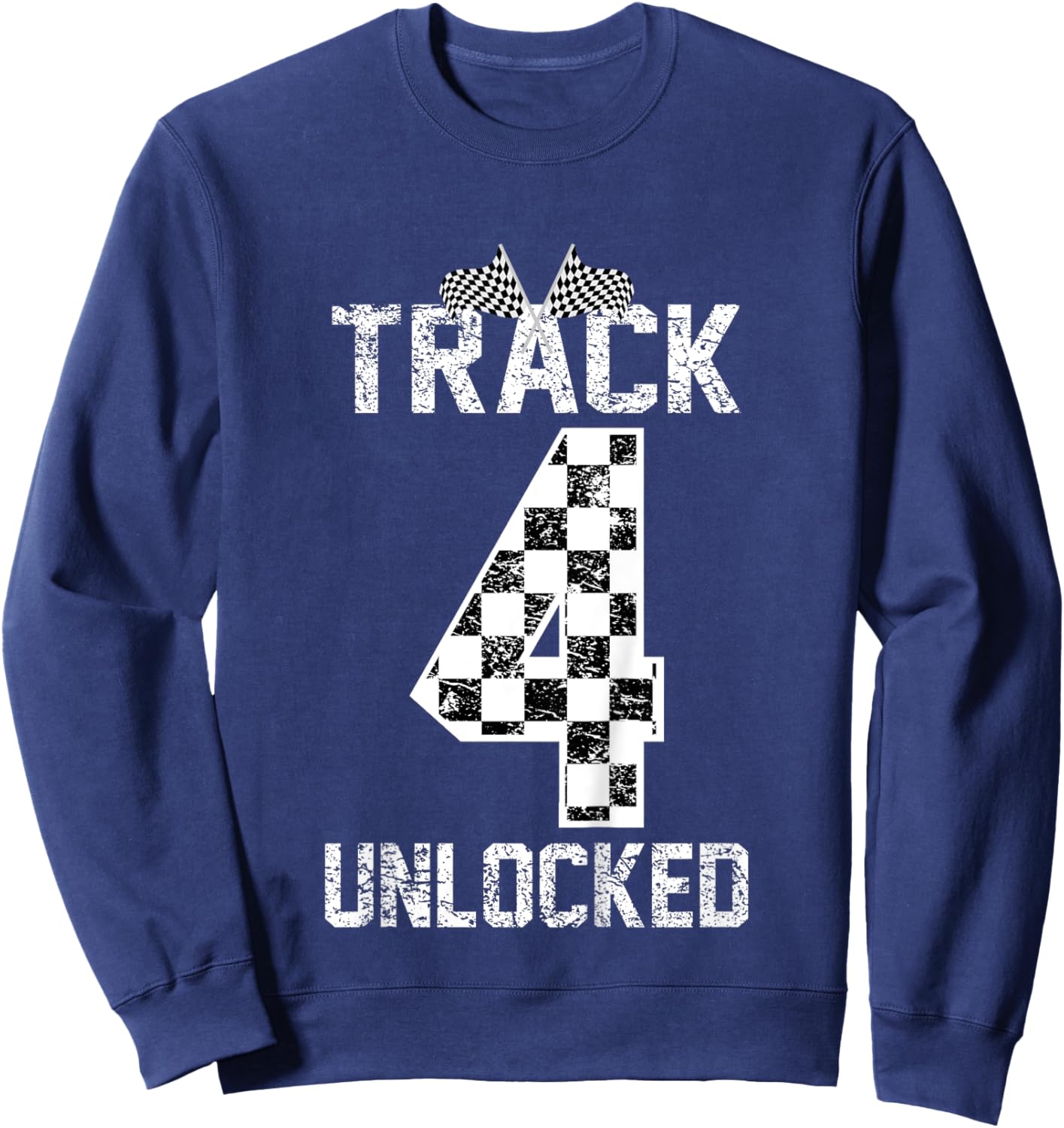 Kids Funny Boys Girls 4 Fourth Car Race 4th Birthday Racing Kids Sweatshirt - Sweatshirt | Navy