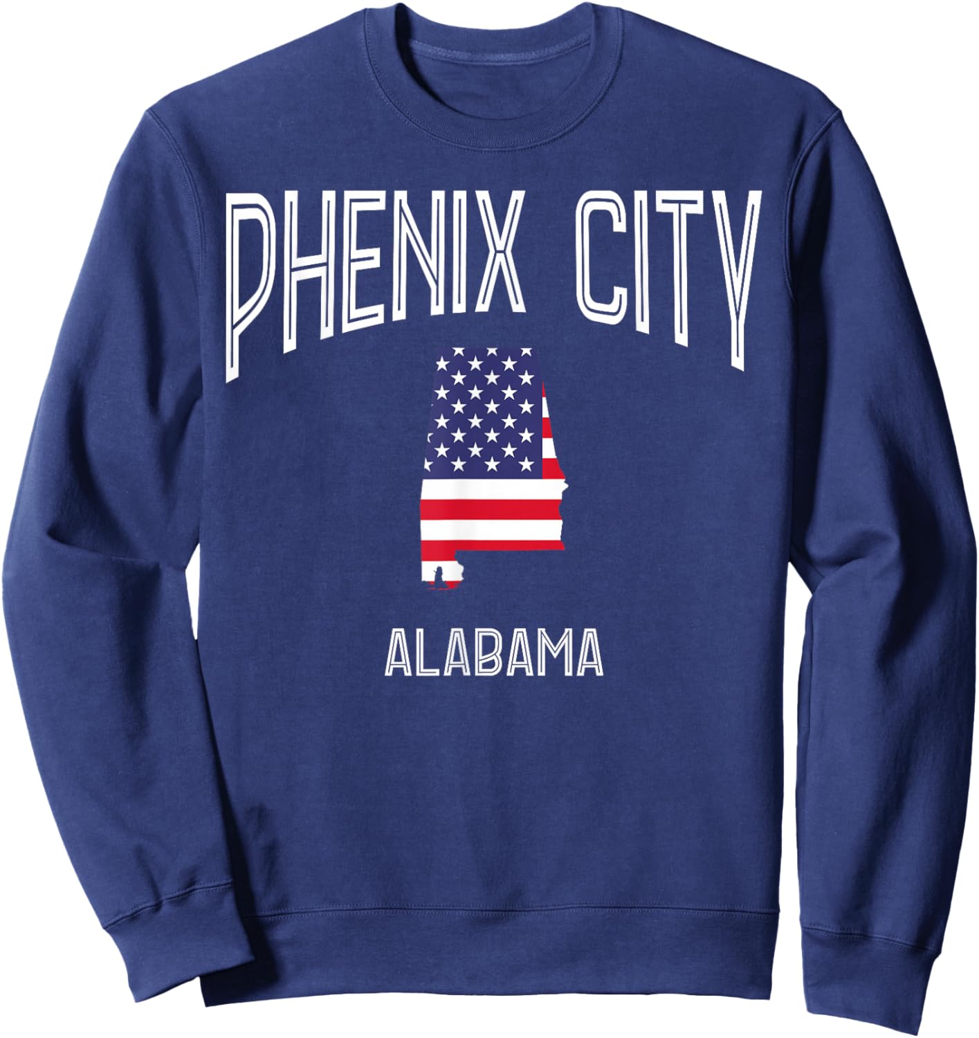 Phenix City Alabama AL Throwback Vintage USA Flag Sweatshirt - Sweatshirt | Navy
