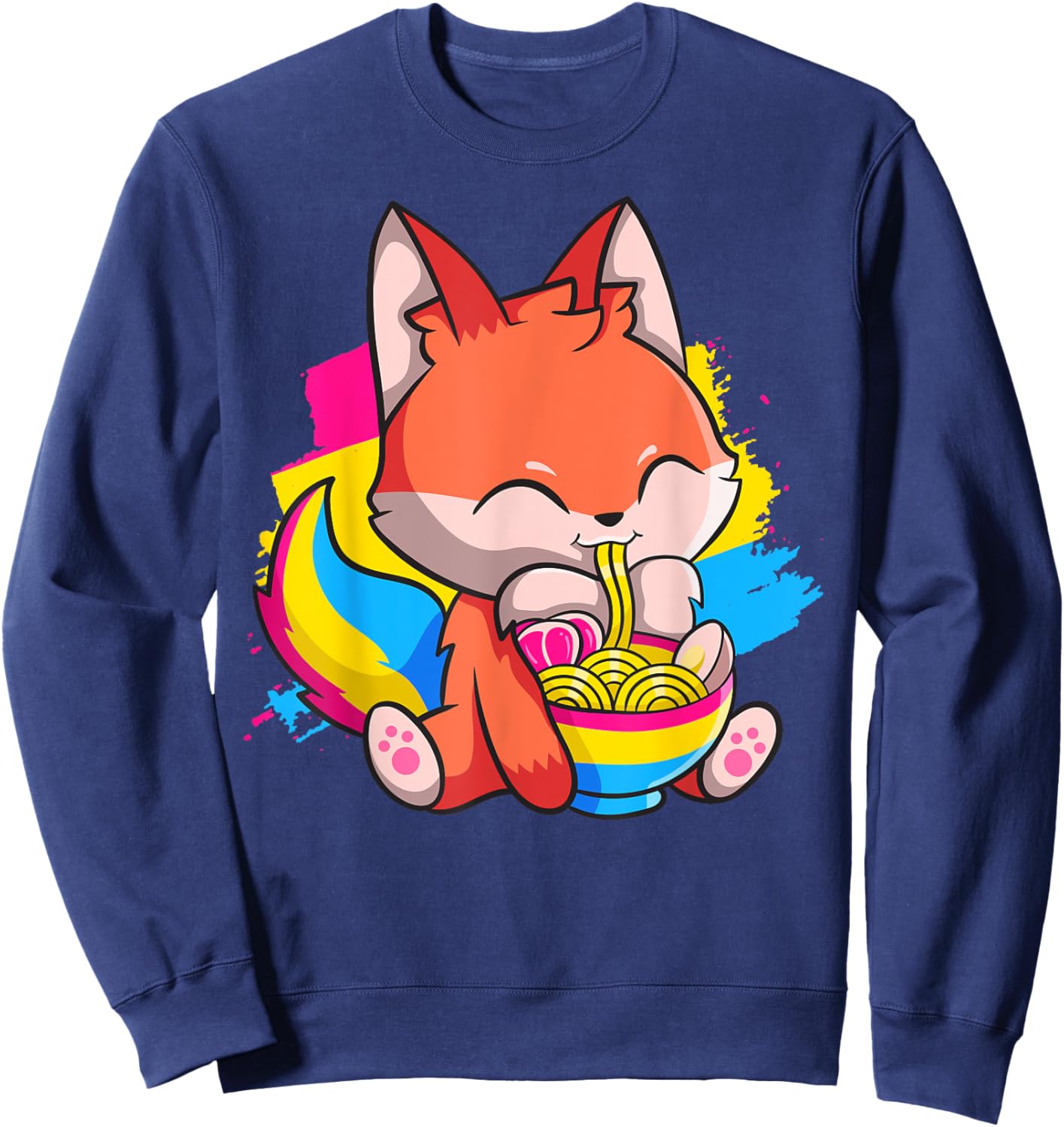 Pansexual Pride Kawaii Fox Ramen Noodles Pansexual Flag Sweatshirt - Sweatshirt | Navy
