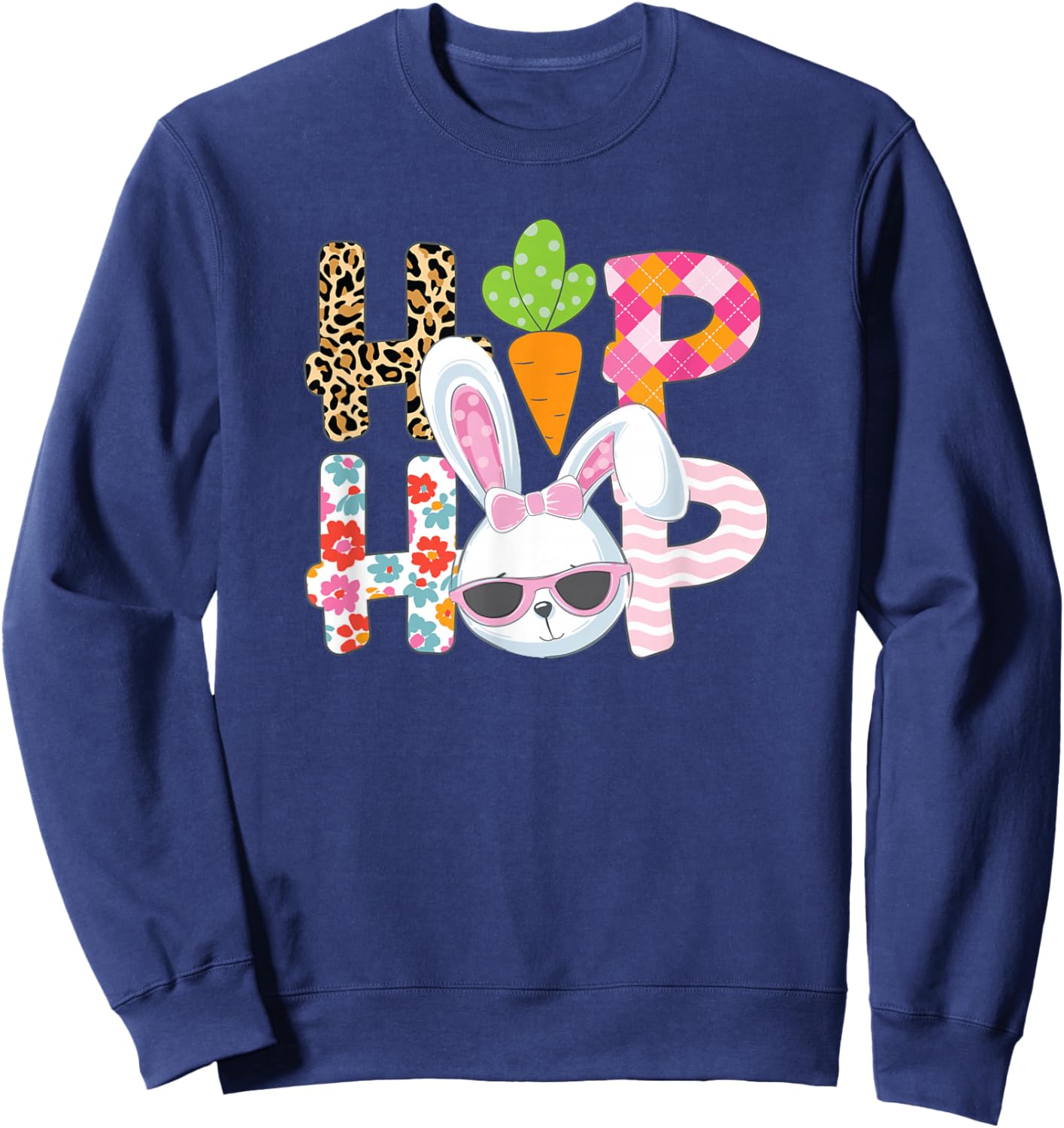 Hip Hop Easter Shirt Women Girls Leopard Print Plaid Bunny Sweatshirt - Sweatshirt | Navy
