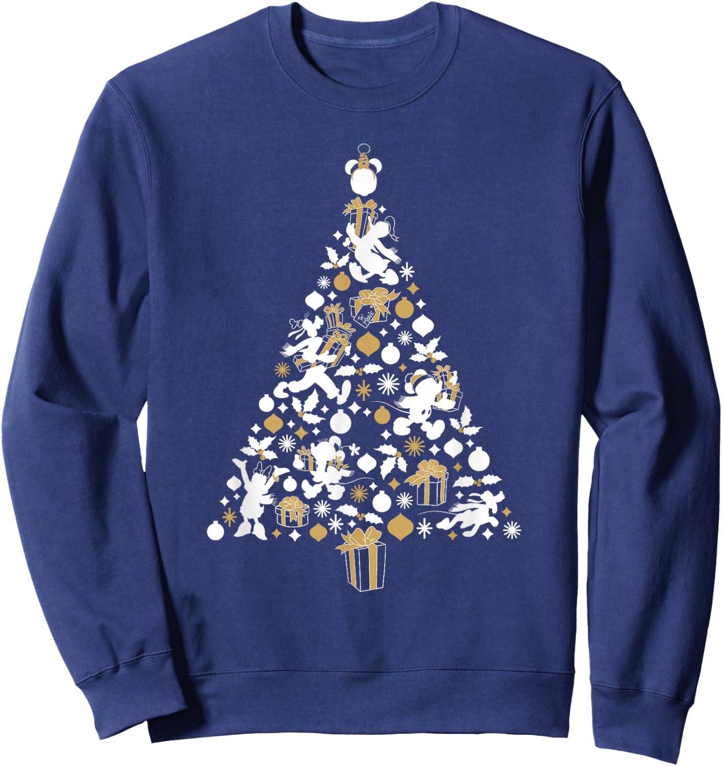 Disney Mickey & Friends White Gold Christmas Tree Holiday Sweatshirt - Sweatshirt | Navy