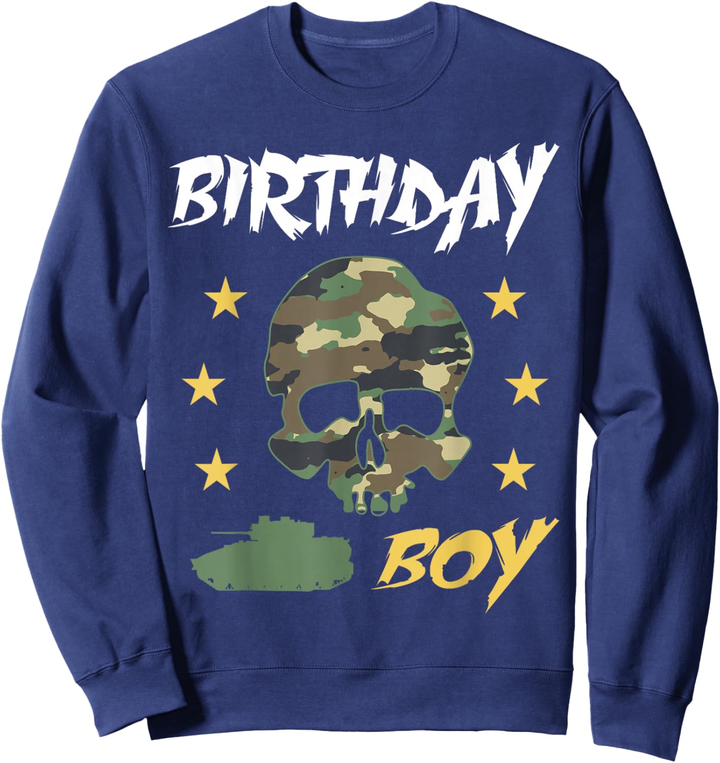 Tank Birthday Boy Army - Camouflage Skull Military Tank Boys Sweatshirt - Sweatshirt | Navy