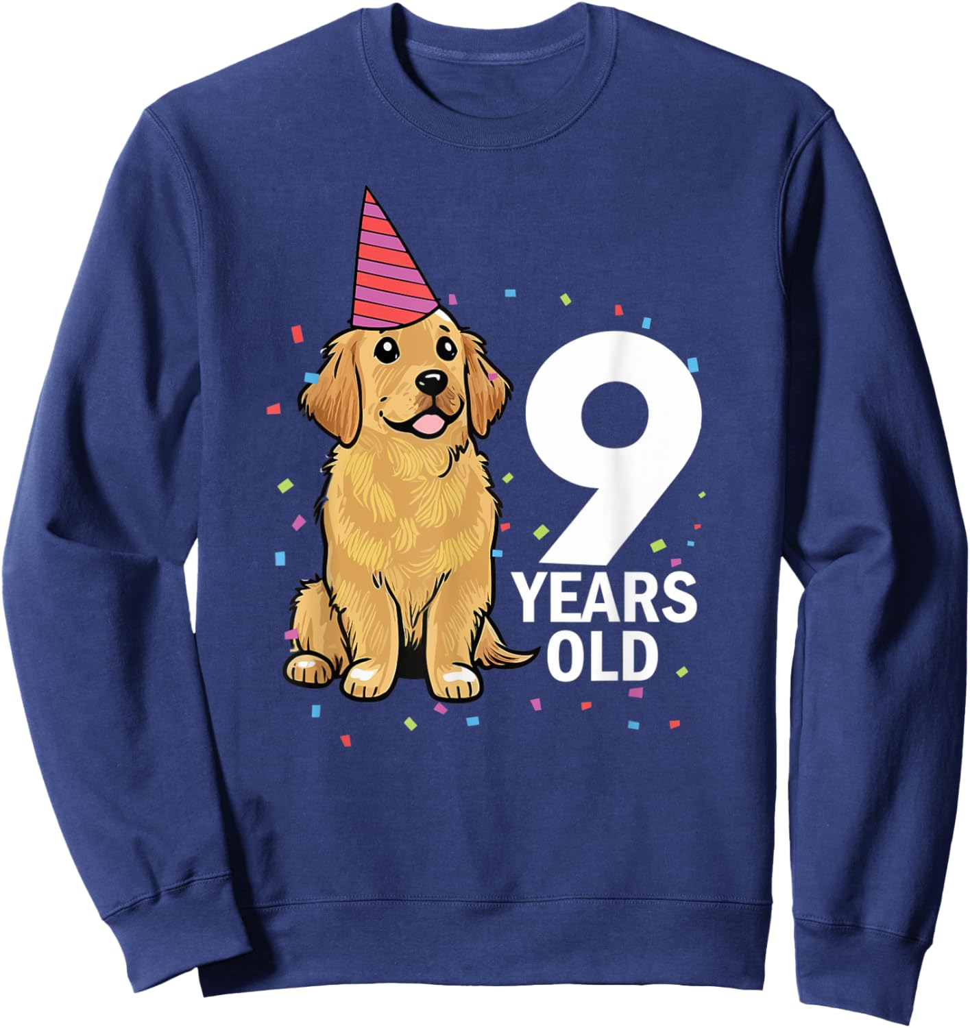 Cute 9 Years Old Birthday Golden Retriever Dog 9th Party Kid Sweatshirt - Sweatshirt | Navy