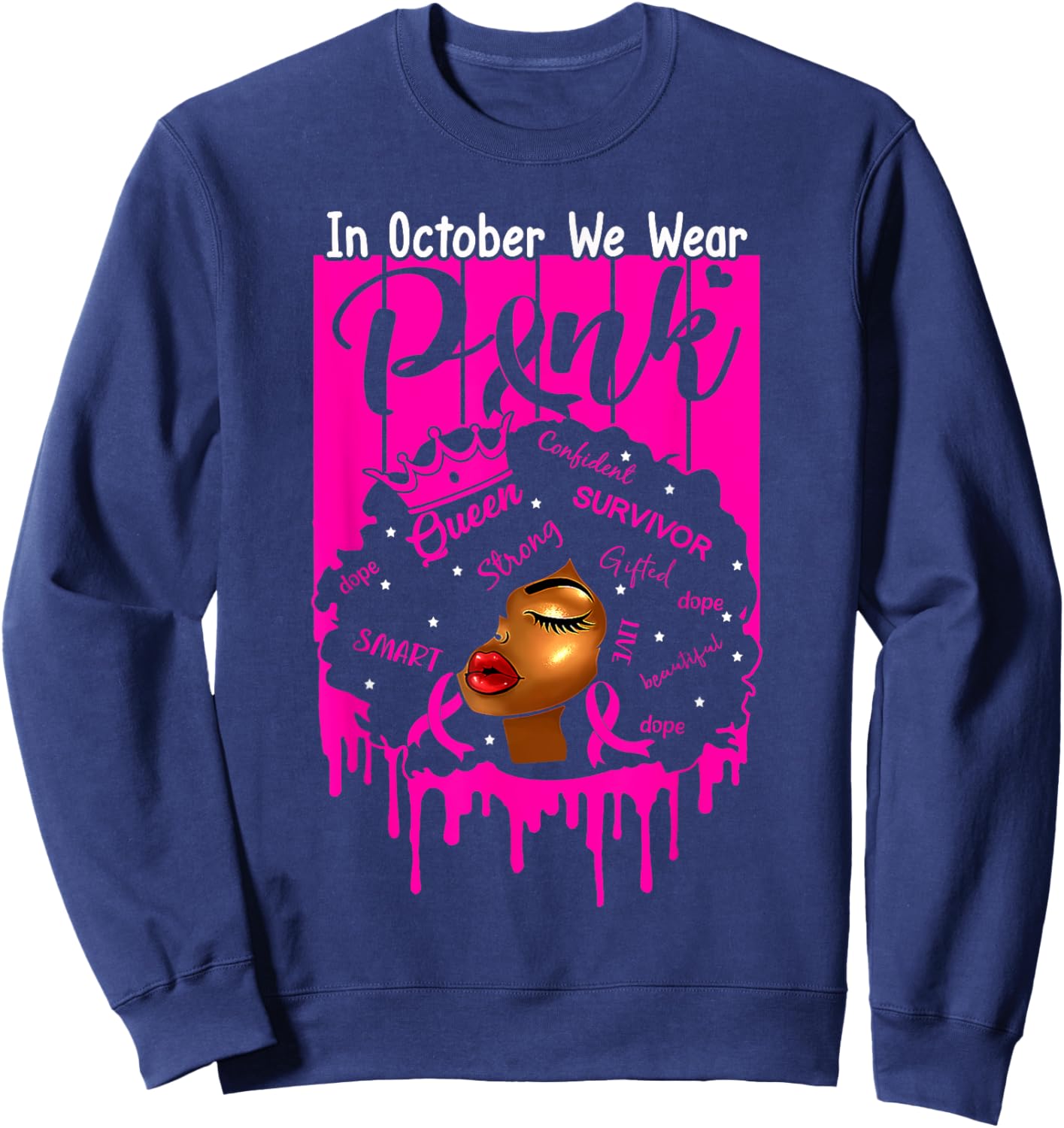 In October We Wear Pink Black Women Breast Cancer Awareness Sweatshirt - Sweatshirt | Navy