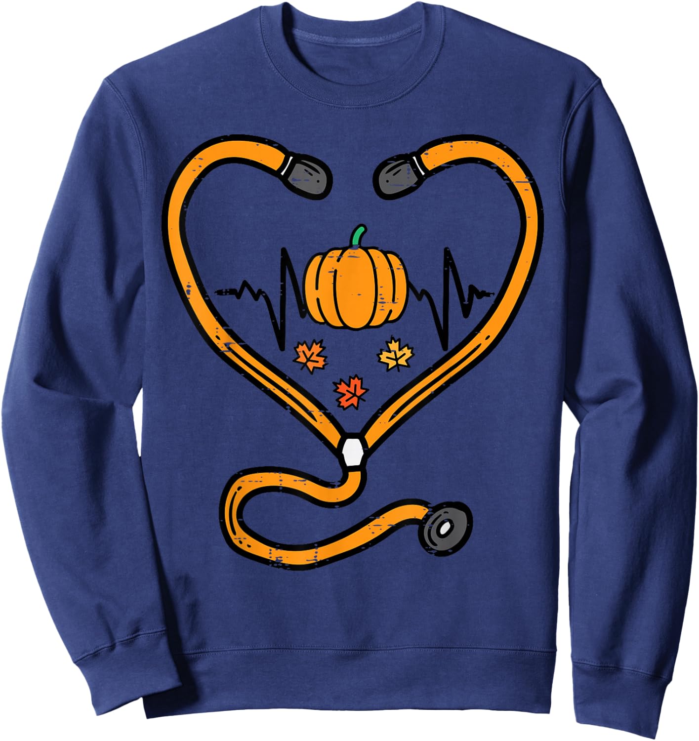 Thanksgiving Nurse Stethoscope Fall Scrub RN ICU ER Doctor Sweatshirt - Sweatshirt | Navy