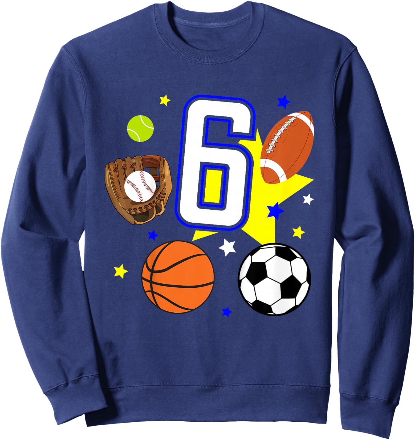 Kids 6th Birthday Sports Birthday Theme 6 Year Old Boy Sweatshirt - Sweatshirt | Navy