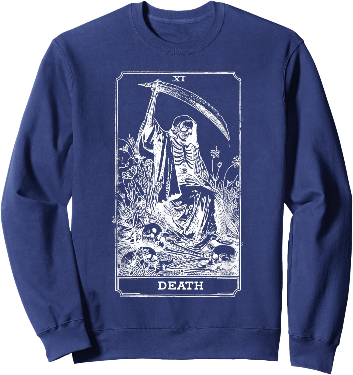 Death Tarot Card Skull Vintage Dead Reaper Grim Black Gothic Sweatshirt - Sweatshirt | Navy