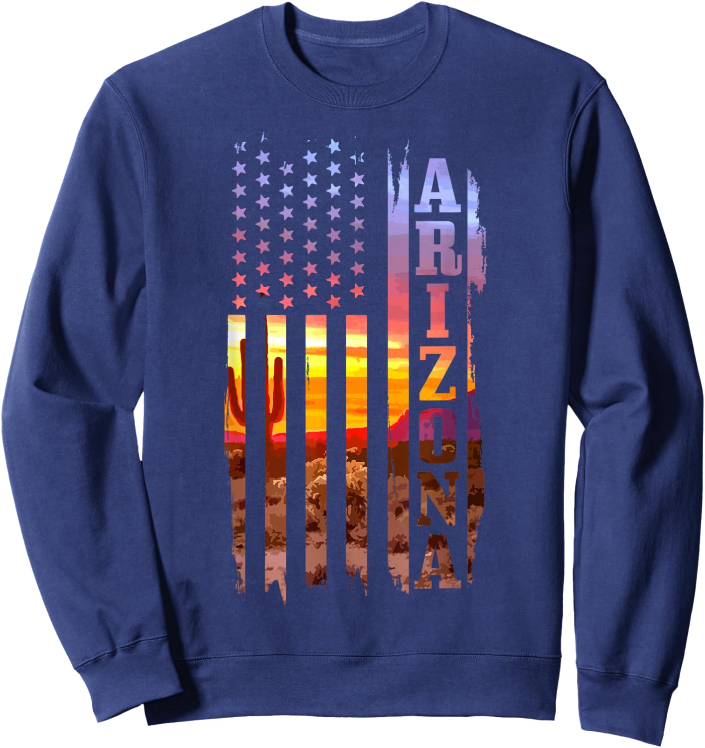 Arizona American Flag Pride Landscape Cactus Sweatshirt - Sweatshirt | Navy