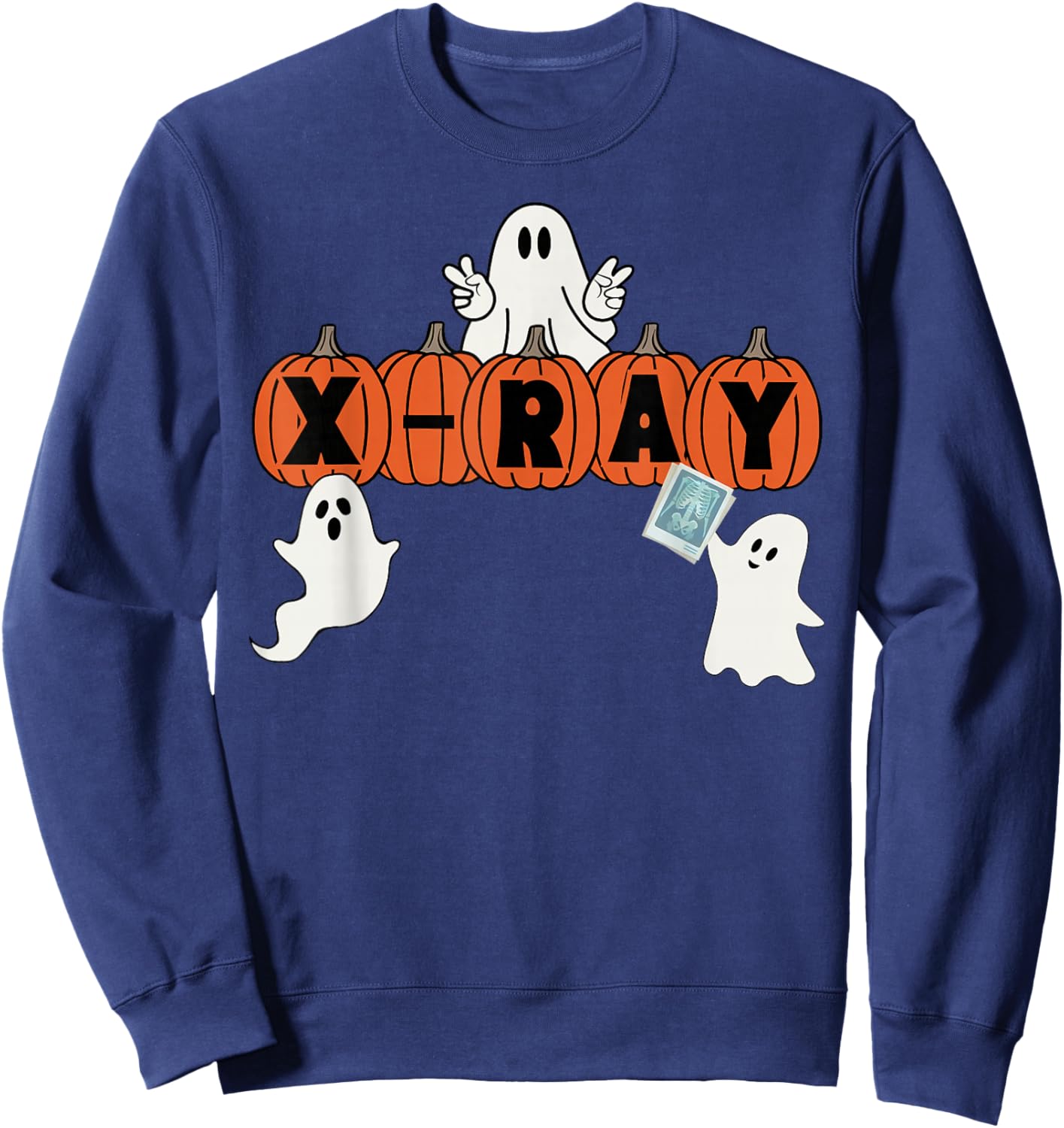 Funny X-Ray Tech Halloween Pumpkins Ghost Radiology Tech Sweatshirt - Sweatshirt | Navy