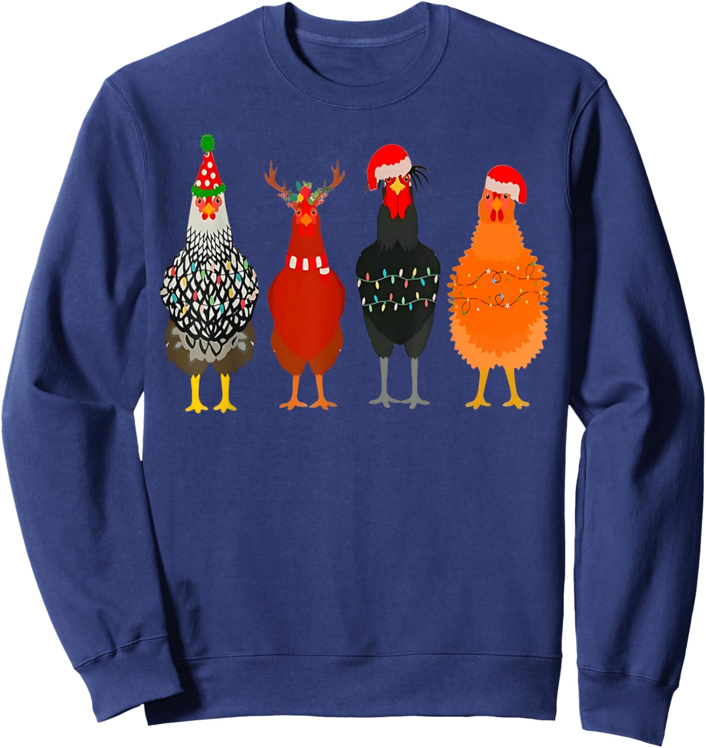 Cute Christmas Chickens Santa Farm Chickens Animals Pajamas Sweatshirt - Sweatshirt | Navy