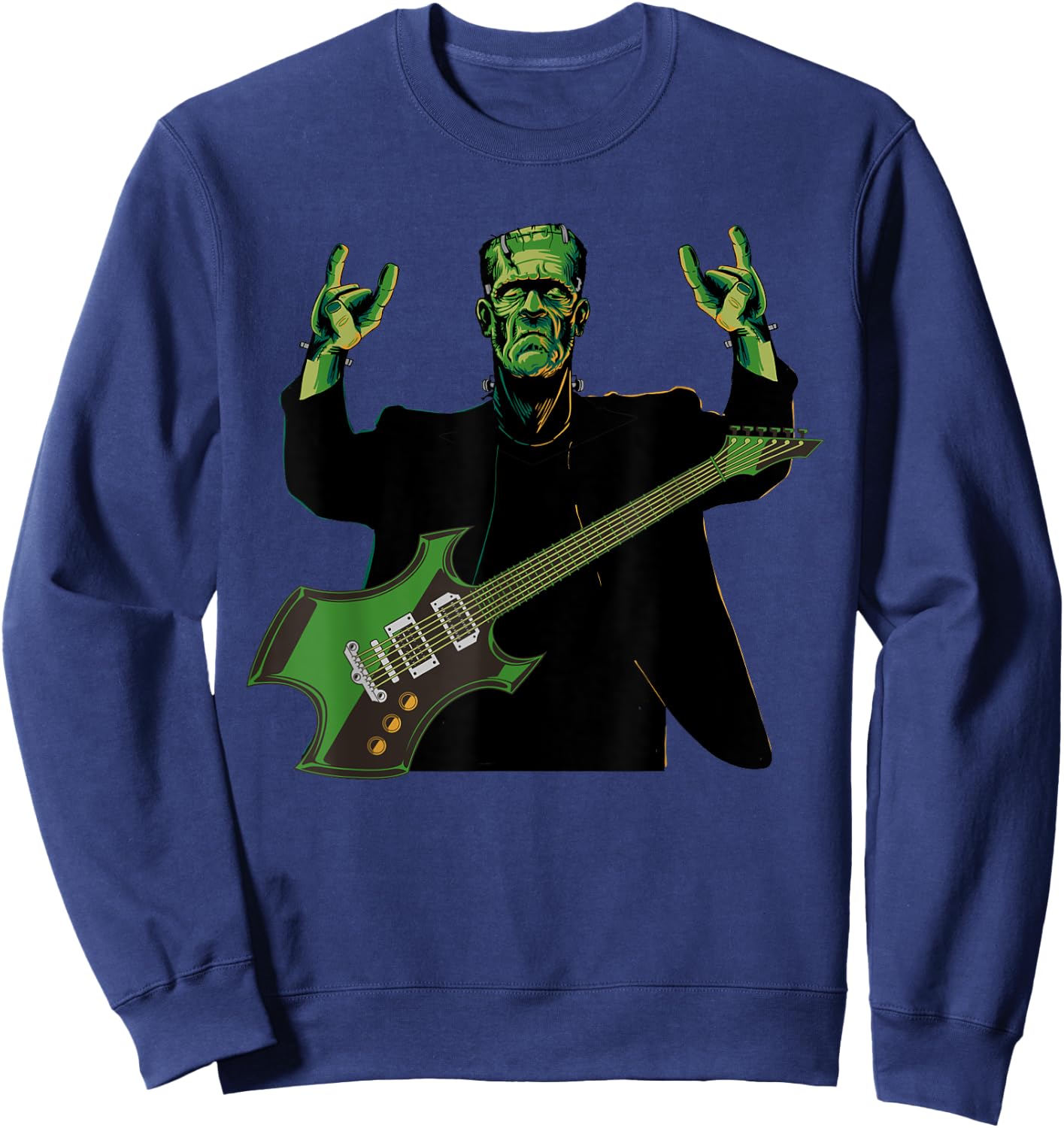Rock Hands Frankenstein Guitar Player Funny Halloween Sweatshirt - Sweatshirt | Navy