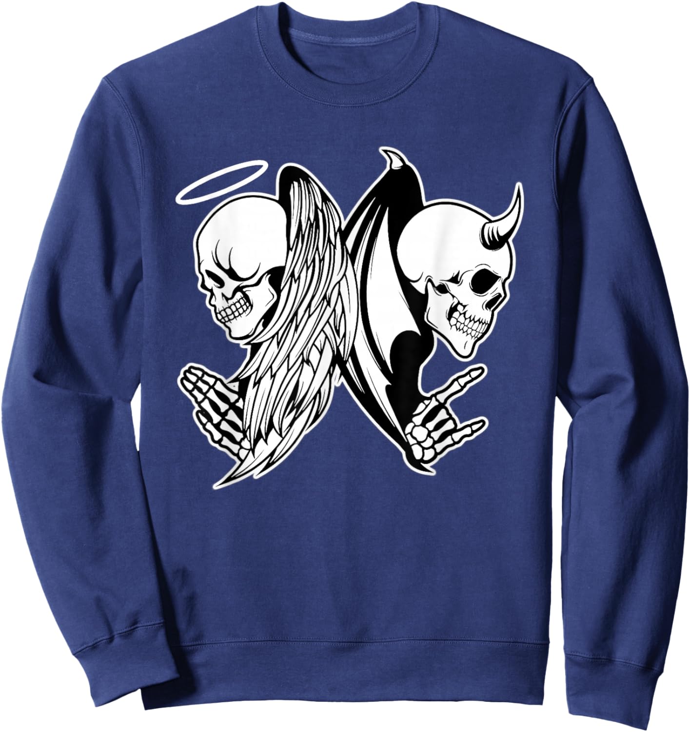Angel x Skull x Devil Demon Blackwork Sweatshirt - Sweatshirt | Navy