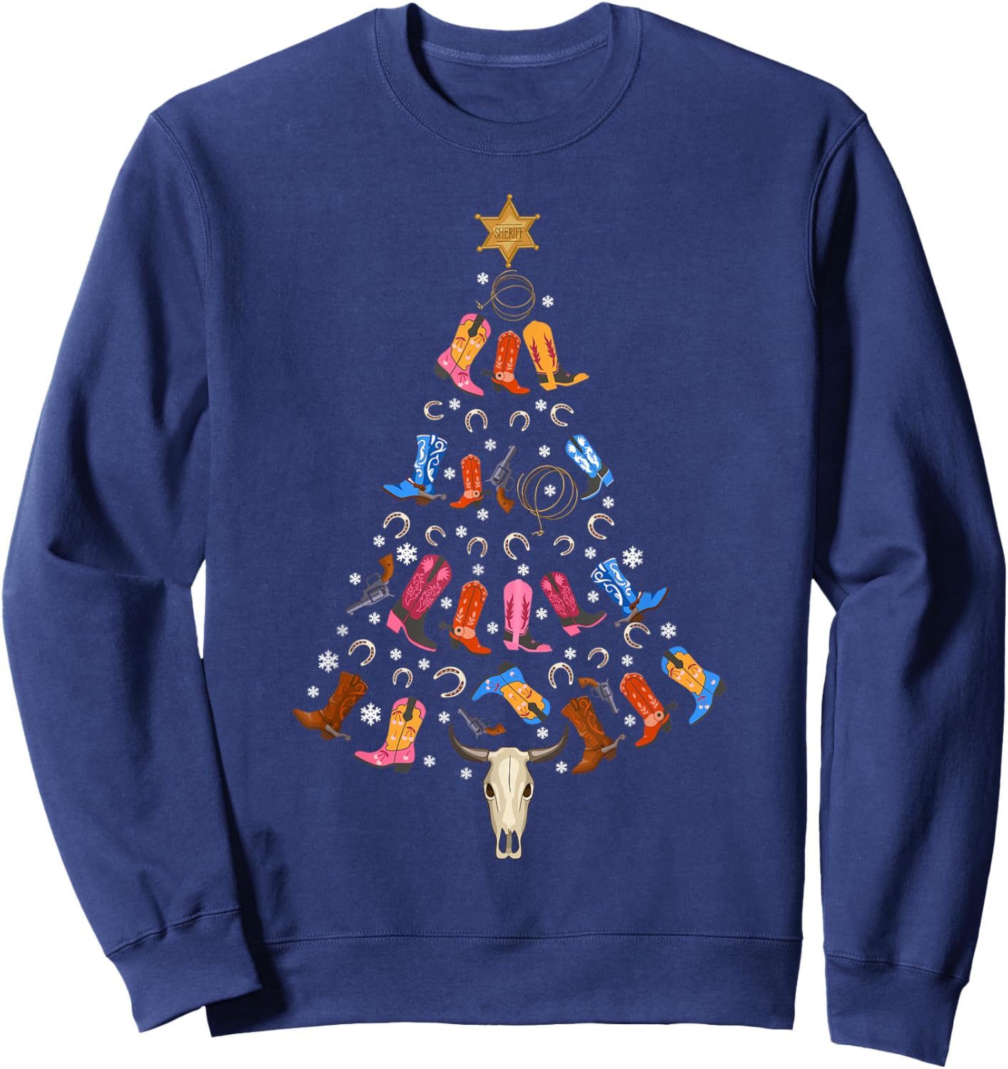 Funny Cowboy Gift Men Women Kids Ugly Christmas Cowboy Sweatshirt - Sweatshirt | Navy