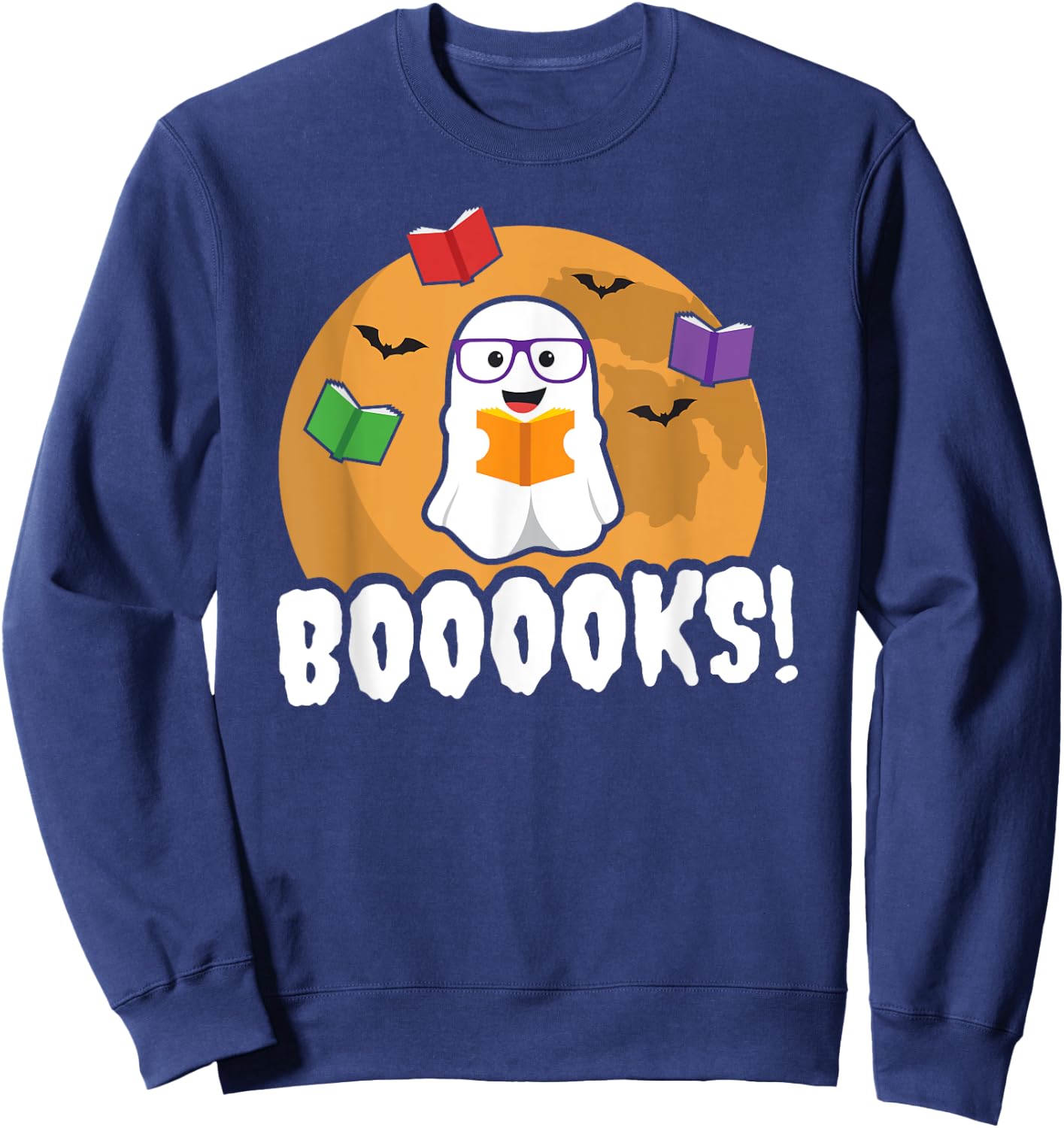 Booooks Ghost T Shirt Boo Read Books Library Funny Gift Sweatshirt - Sweatshirt | Navy