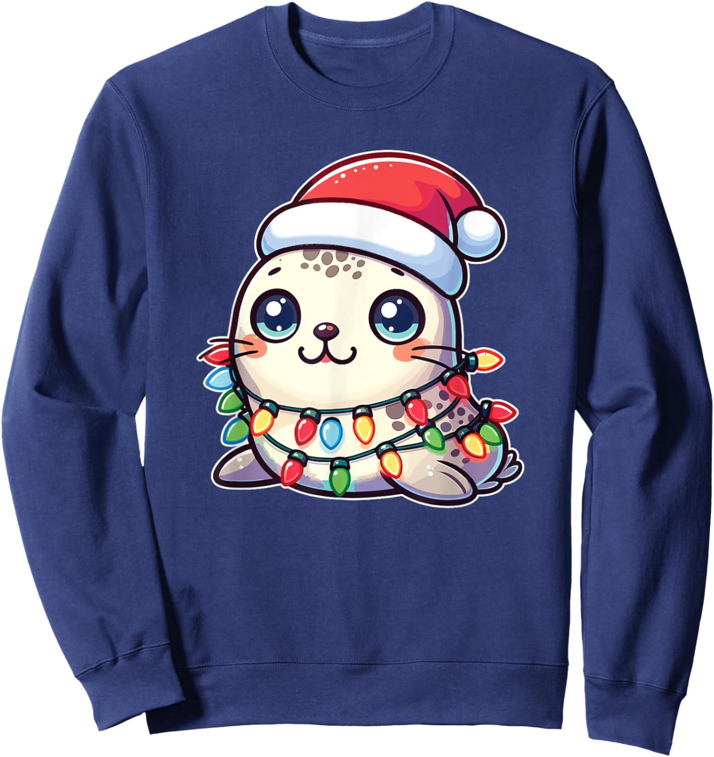 Santa Hat Christmas Fairy Lights Seal Sweatshirt - Sweatshirt | Navy