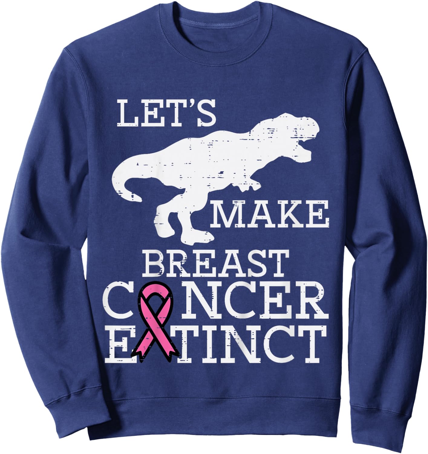 Kids Extinct Dino Trex Breast Cancer Awareness Kids Toddler Boys Sweatshirt - Sweatshirt | Navy
