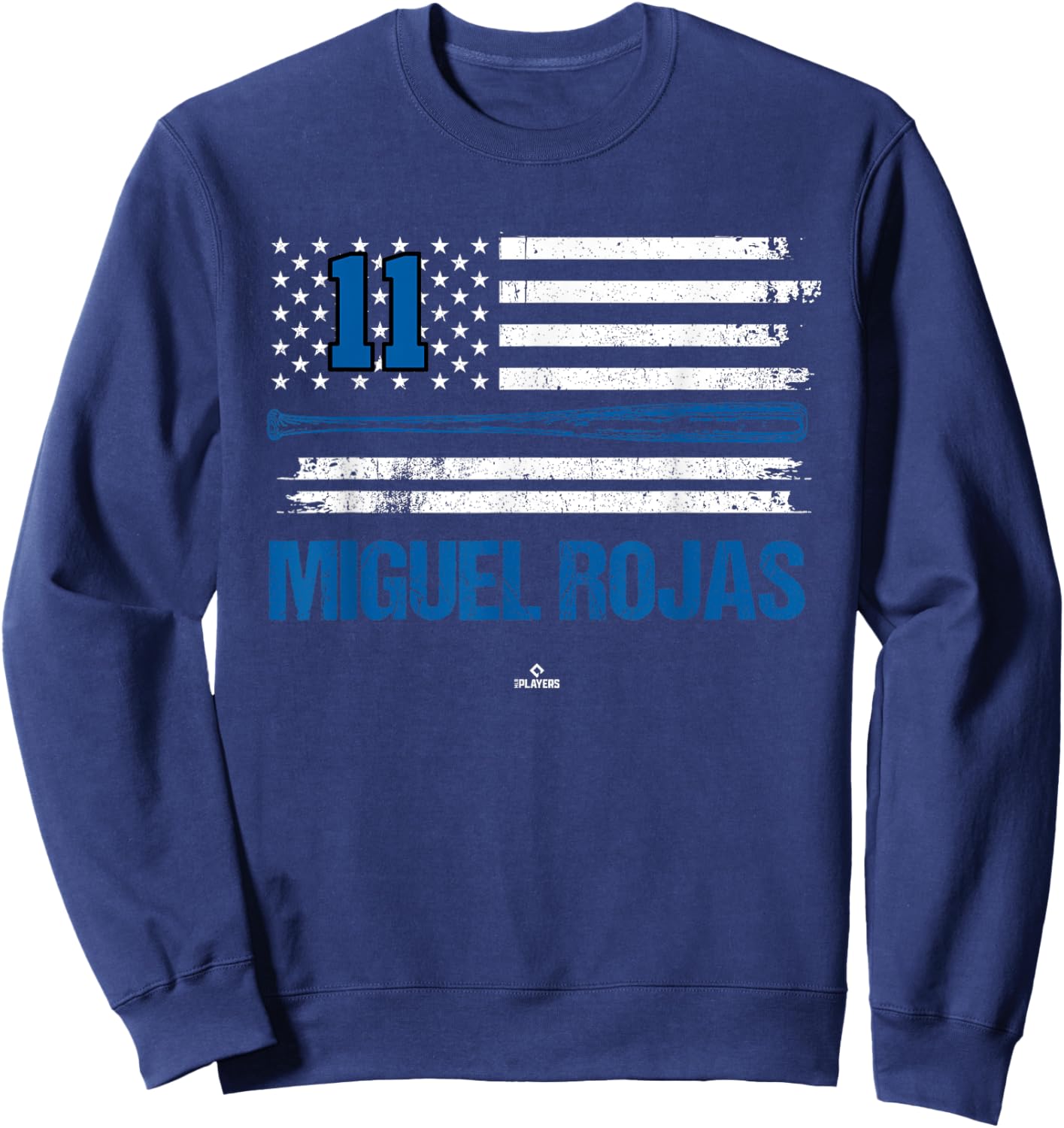 USA Flag Bat Miguel Rojas Los Angeles Baseball MLBPA Sweatshirt - Sweatshirt | Navy