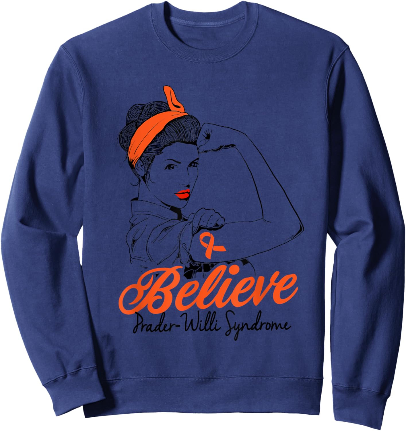 Prader-Willi Syndrome Orange Ribbon Unbreakable Superhero Sweatshirt - Sweatshirt | Navy