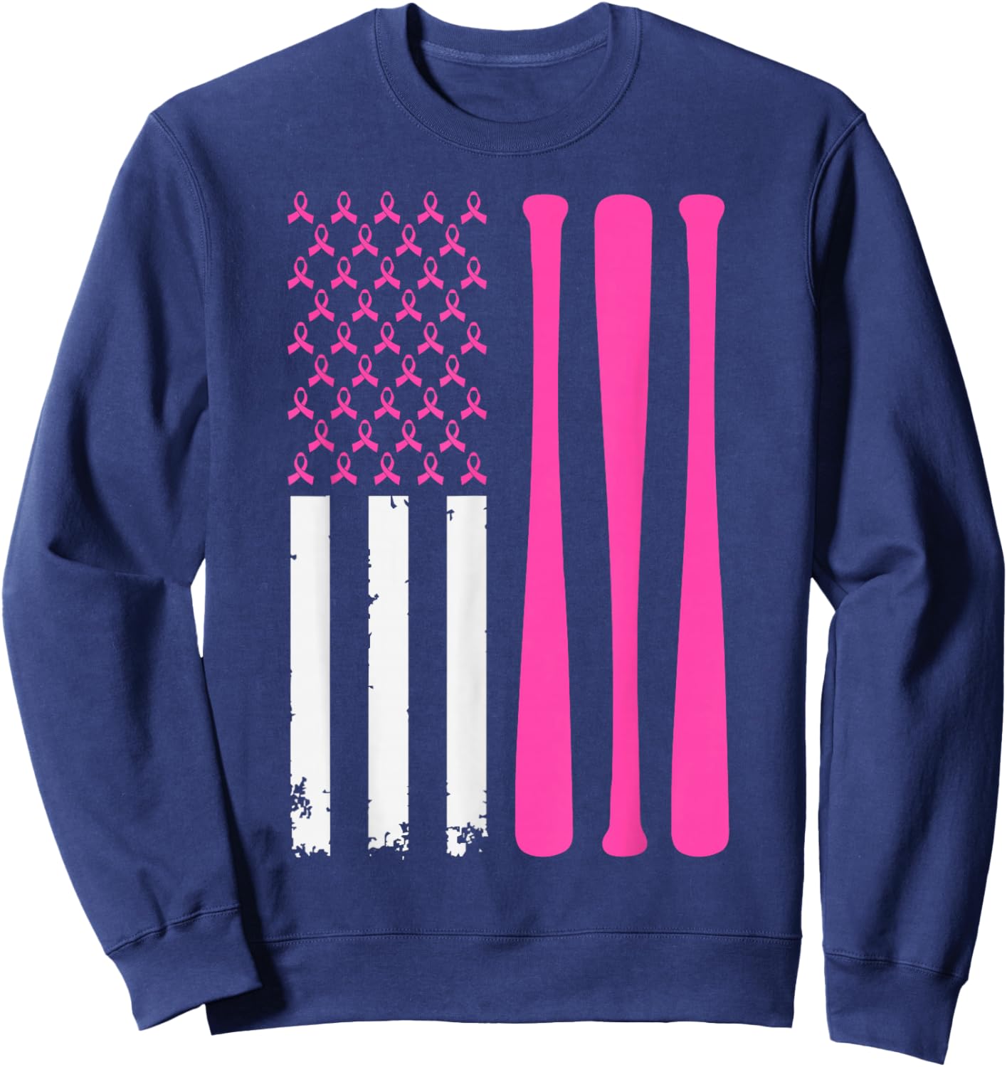 American Baseball Sports Breast Cancer Awareness Ribbon Sweatshirt - Sweatshirt | Navy