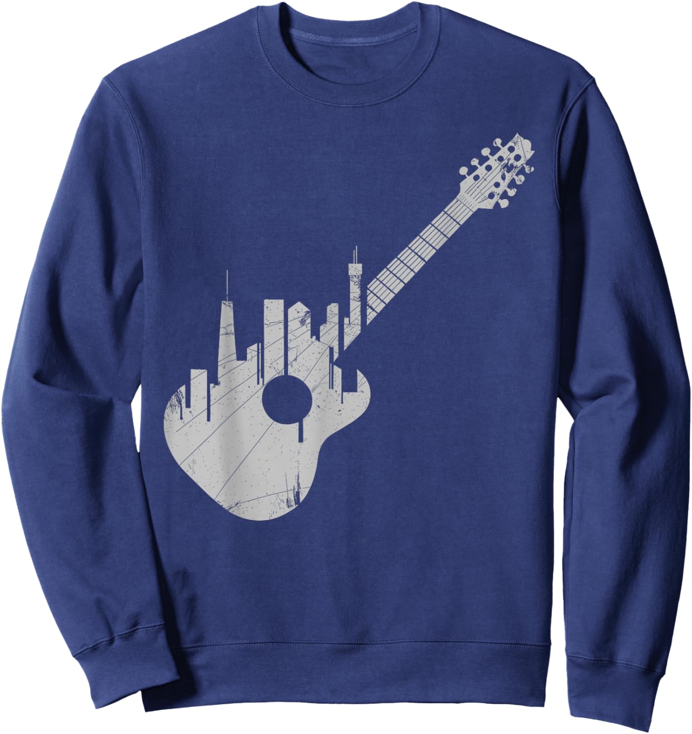 Grunge Guitar with City Skyline Band Guitar Musician Sweatshirt - Sweatshirt | Navy
