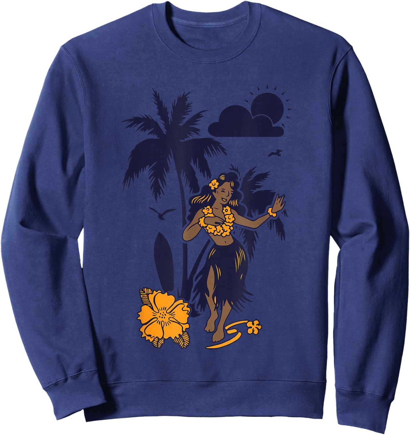 Hula Hawaiian Girl Vintage Graphic Sweatshirt - Sweatshirt | Navy