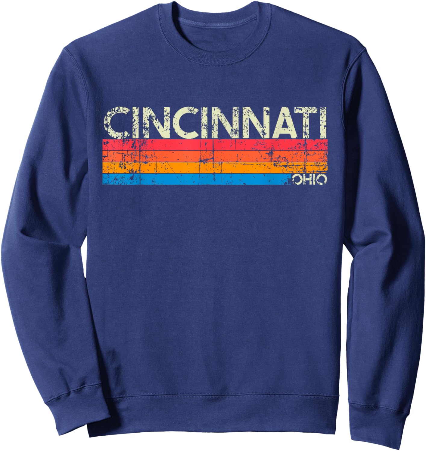 Vintage Retro Cincinnati Ohio Distressed Souvenir Sweatshirt - Sweatshirt | Navy