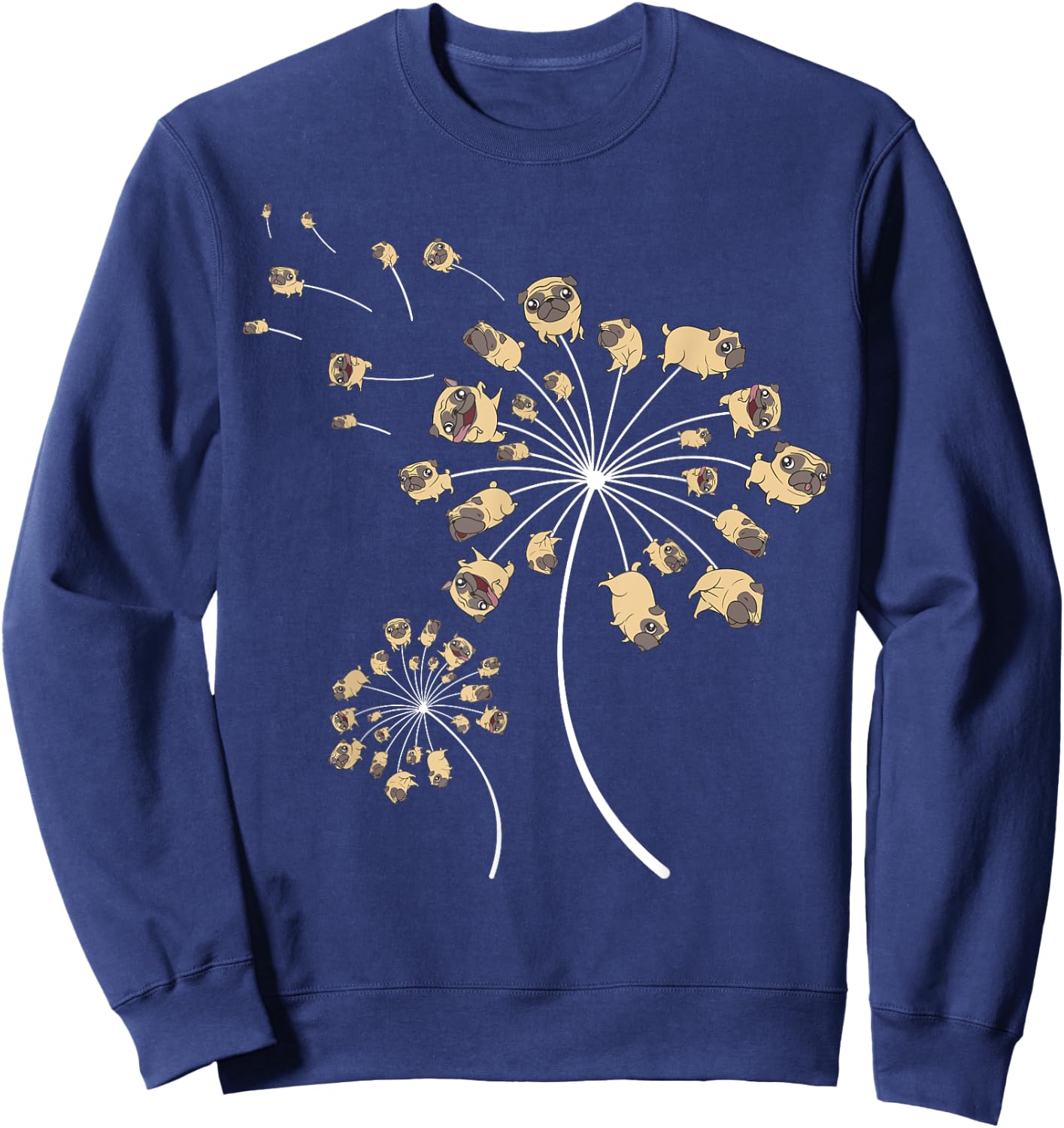 Funny Pug Gift Women Cool Flower Dog Dandelion Lover Sweatshirt - Sweatshirt | Navy
