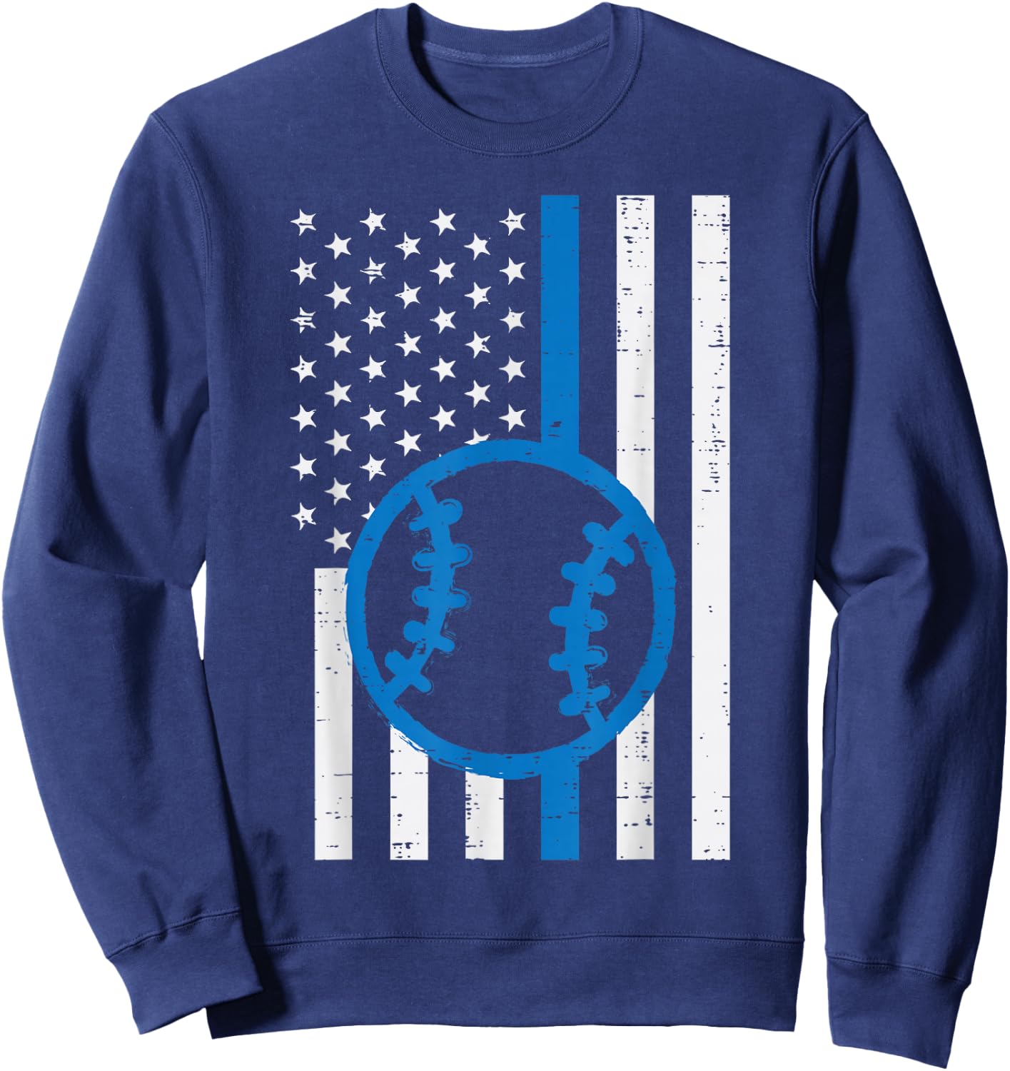 US Flag Thin Blue Line Baseball Vintage Patriotic Police Cop Sweatshirt - Sweatshirt | Navy