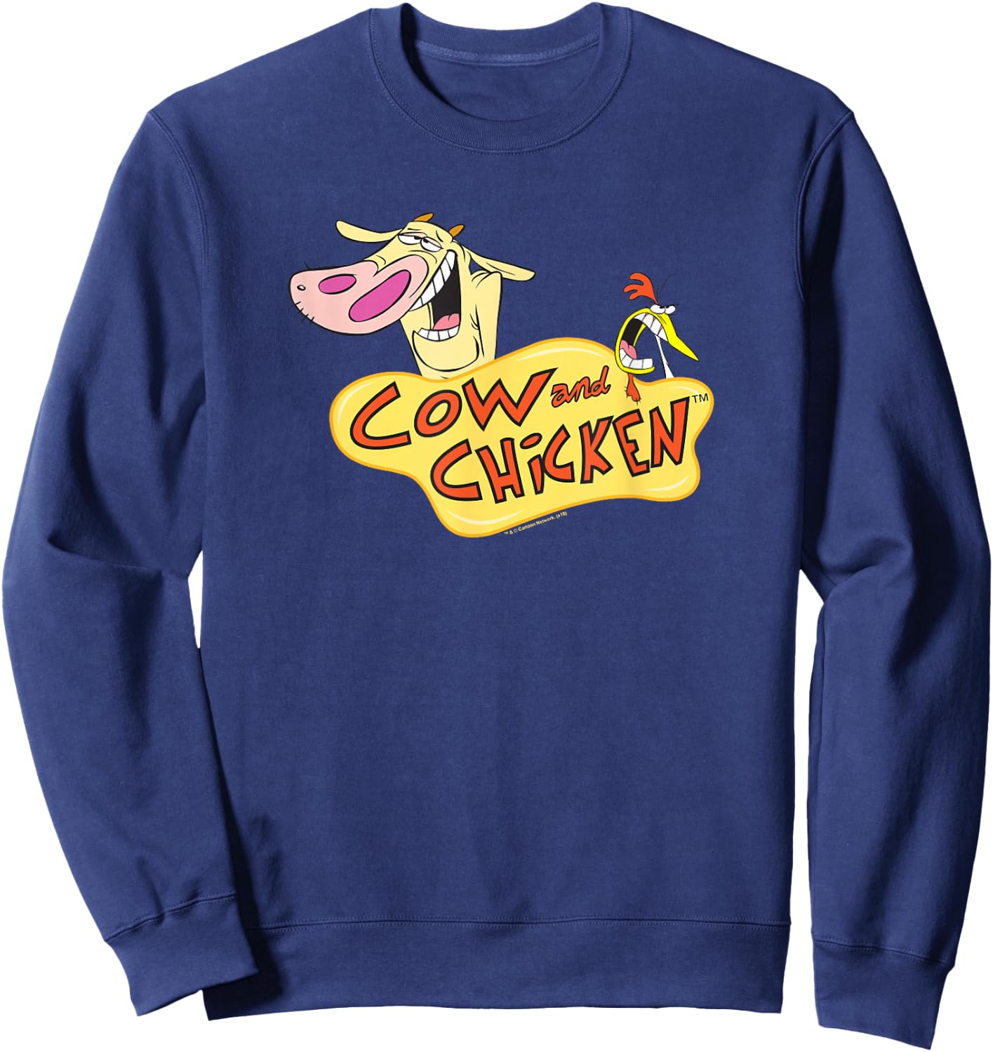 Cartoon Network Cow and Chicken Logo , Men's Adult Blue Short Sleeve V Neck , Small Sweatshirt - Sweatshirt | Navy