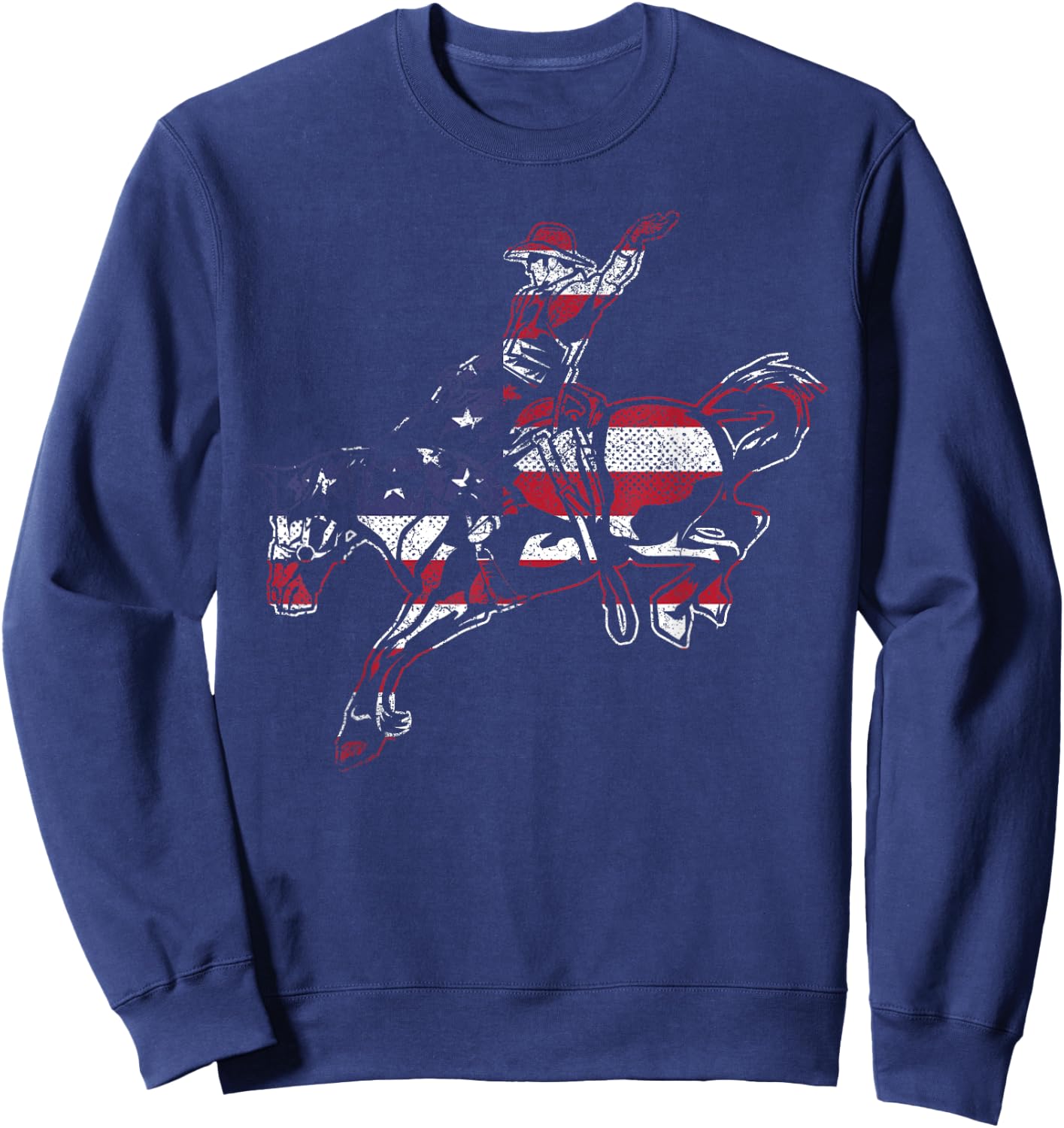 Fourth 4TH of July Horse Cowboy American Flag USA Patriotic Sweatshirt - Sweatshirt | Navy