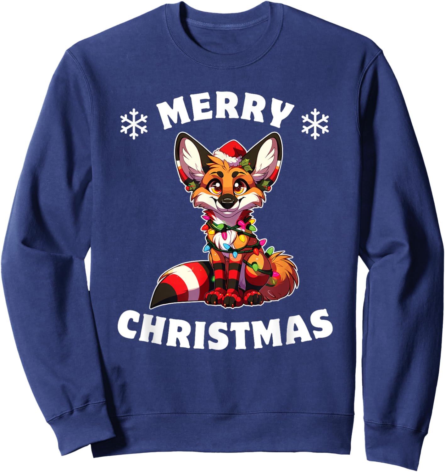 Christmas Hat Christmas Fairy Lights Maned Wolf Sweatshirt - Sweatshirt | Navy