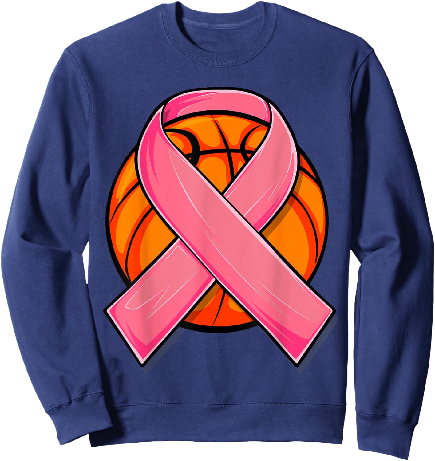 Breast Cancer Awareness Basketball Shirt Pink Cancer Support Sweatshirt - Sweatshirt | Navy