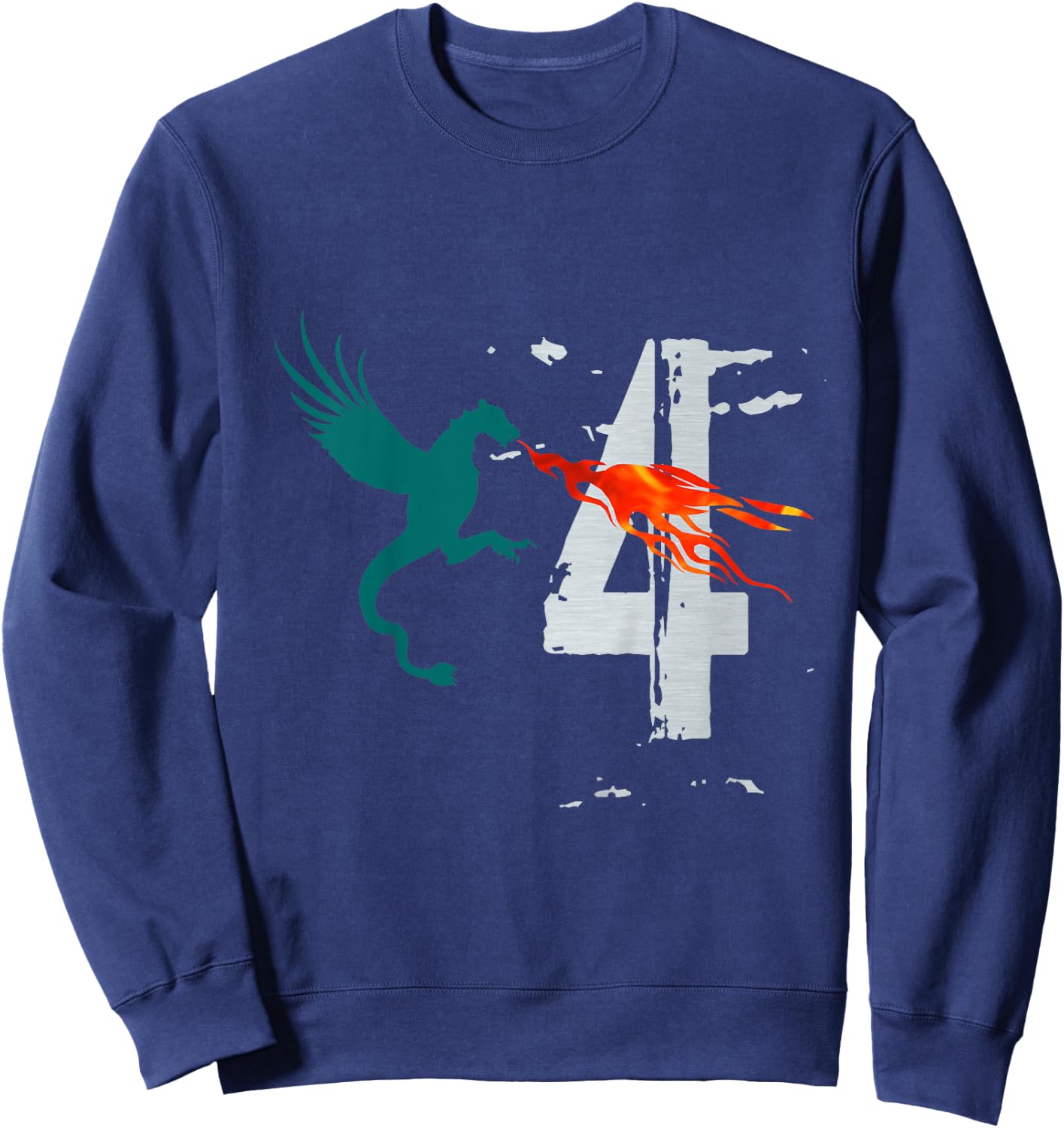 Kids Boys Girls 4 Year Old Birthday Dragon Shirt 4th Birthday Sweatshirt - Sweatshirt | Navy